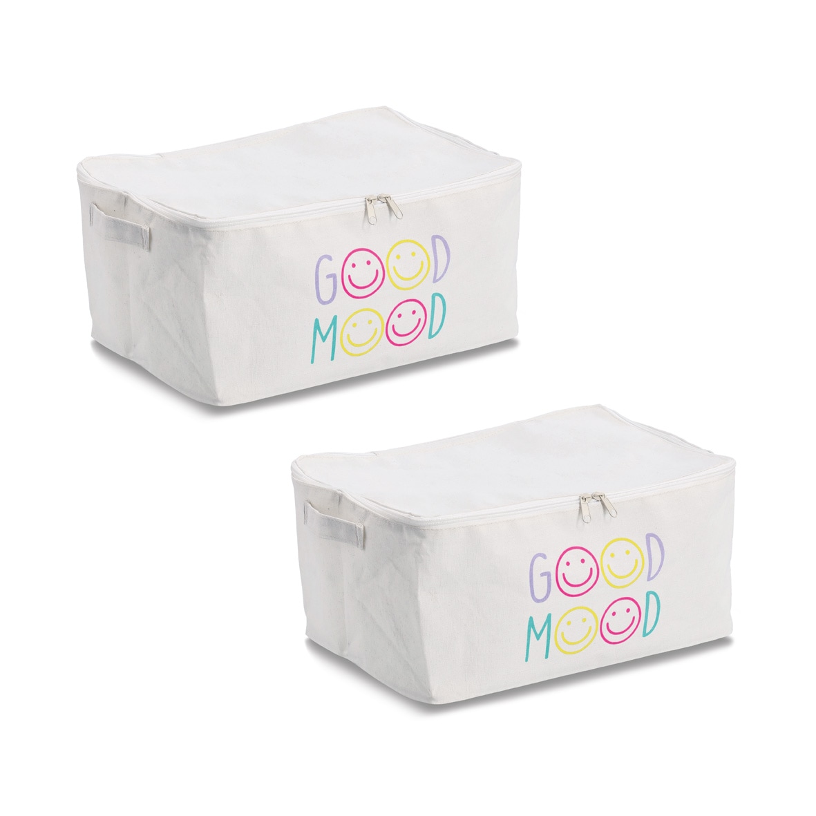 Zeller Present Aufbewahrungsbox »Aufbewahrungsbox, Polyester/Baumwolle, creme« mit Reißverschluss "Good Mood", 2er Set, ca. 39x29x19 cm