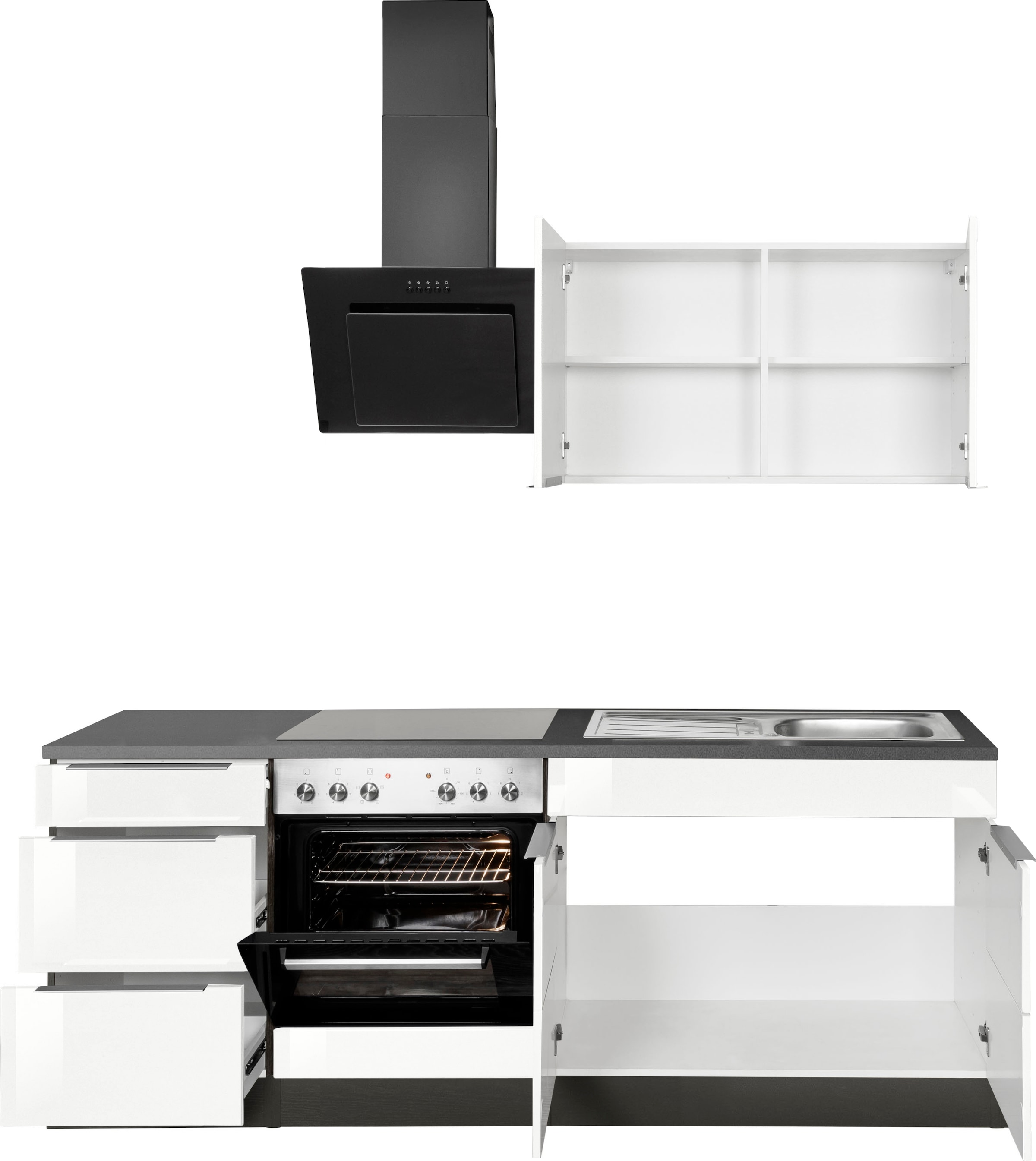 KOCHSTATION Küchenzeile »KS-Brindisi« Breite 210 cm, wahlweise mit E-Geräten, mit MDF-Fronten