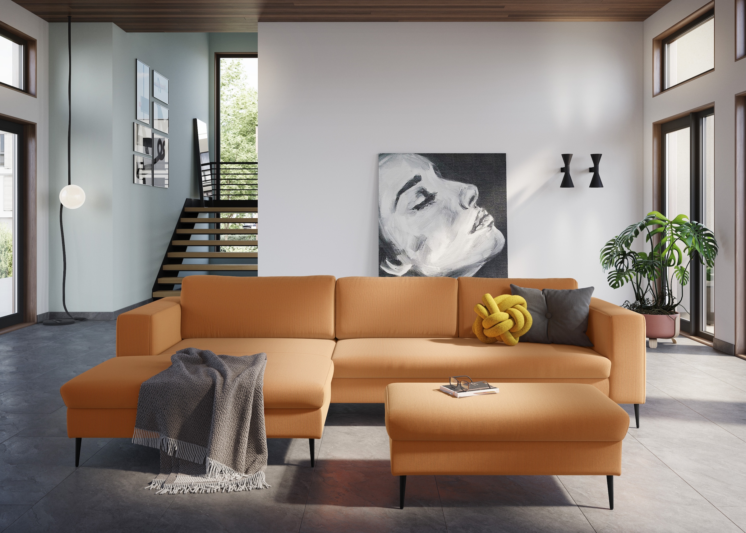 DOMO collection Ecksofa »Modica, zeitlos und elegant, L-Form«, moderne Optik mit extrabreiter Recamiere, auch in Cord
