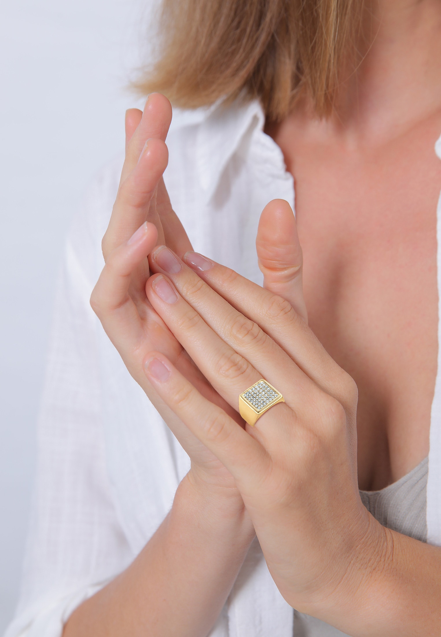 Elli Premium Siegelring »Ring Siegelring Geo Kristalle 925 Silber«