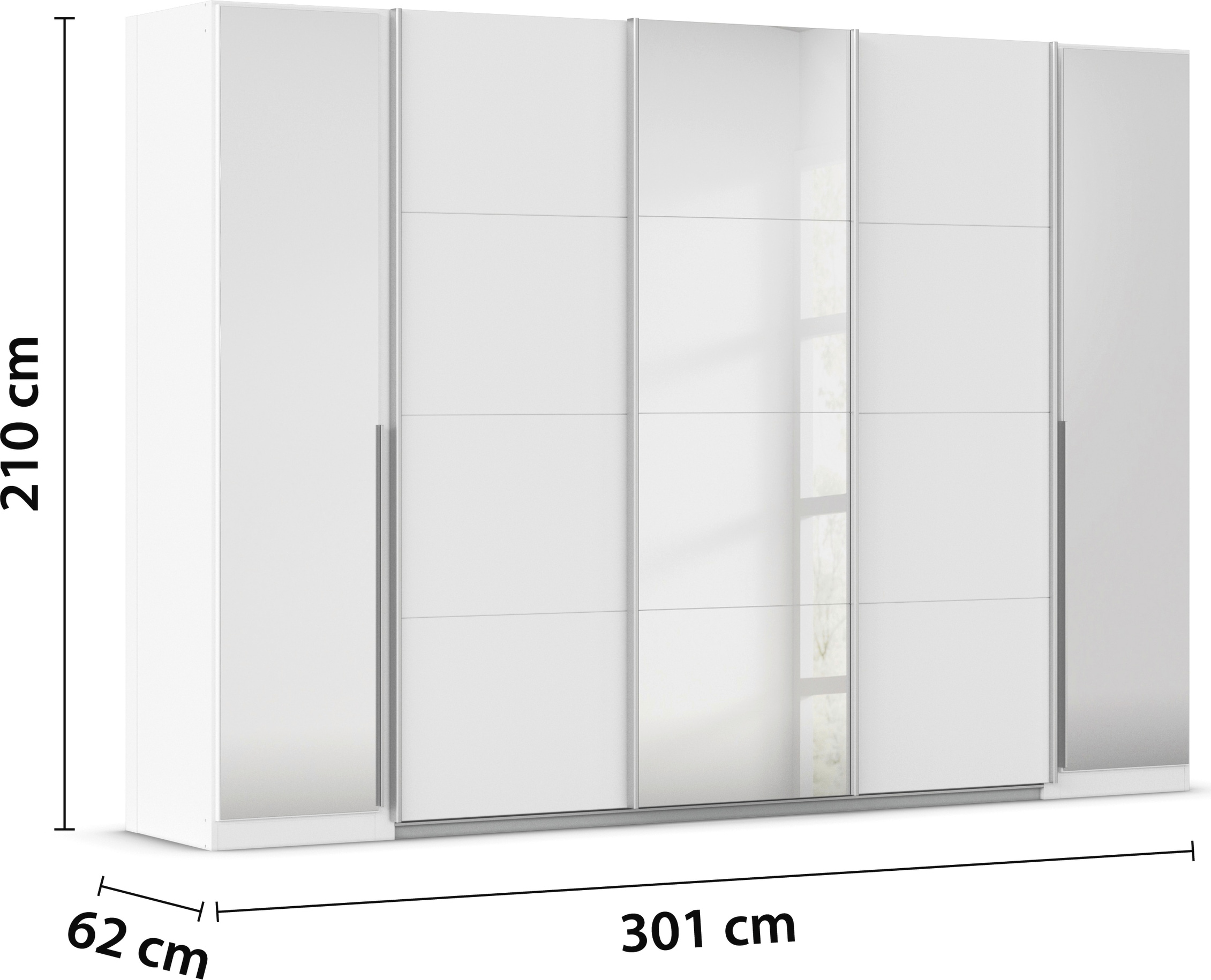 rauch Schwebetürenschrank »Dreh-/Schwebetürenschrank Kleiderschrank Familie, OTTOs Choice, Agordo« (B/H/T ca. 301x210X62cm, viele Farben & auch mit Spiegeln erhältlich),  Stauraumwunder TOPSELLER, verschiedene Grifffarben Made in GERMANY