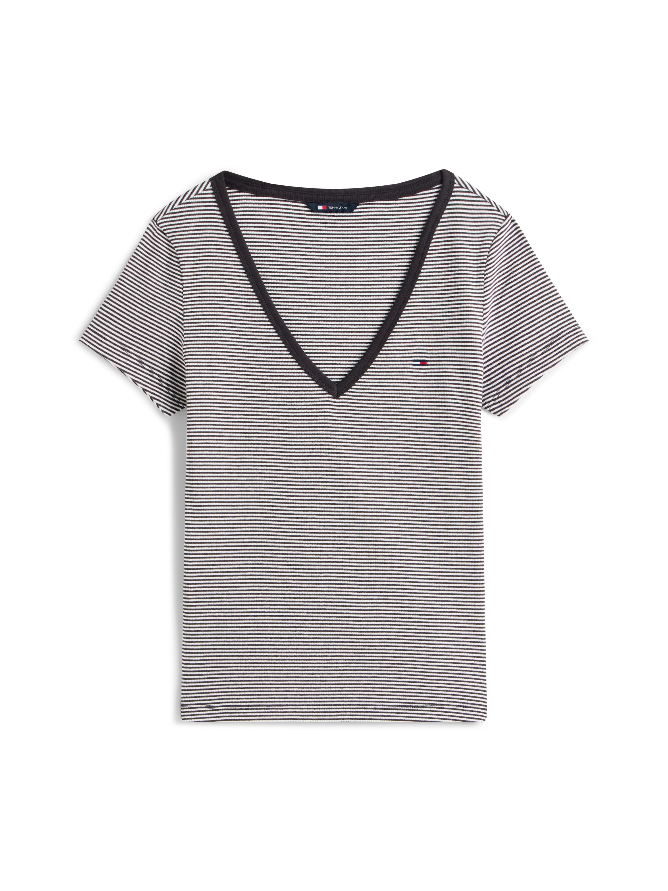 Tommy Jeans Kurzarmshirt »TJW SLIM ESSENTIAL RIB V SHORT SLEEVE« mit gerippter Struktur, V-Ausschnitt, Slim Fit
