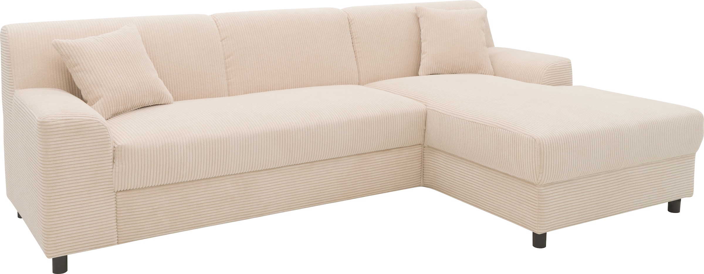 DOMO collection Ecksofa »Turah 2, L-Form, in Cord u. wasserabweisender Microfaser, Federkern«, B/T/H: 241/146/79 cm, incl. Zierkissen, wahlweise mit Bettfunktion