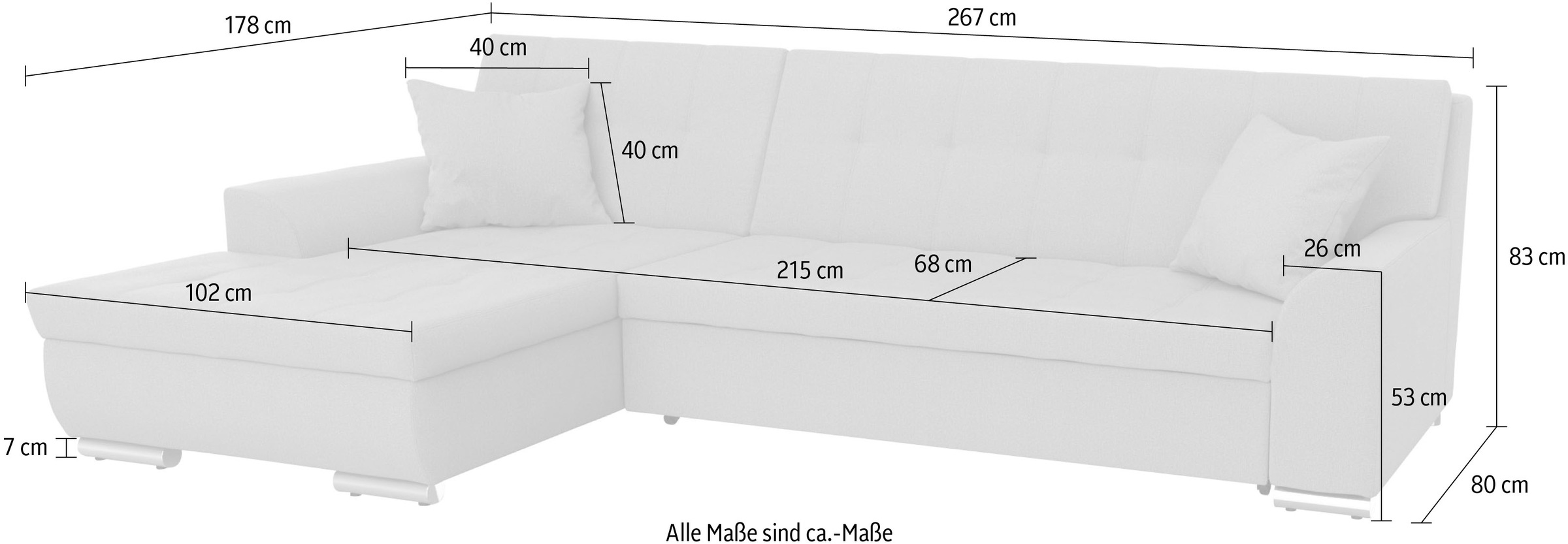 DOMO collection Ecksofa Treviso, wahlweise mit Bettfunktion, incl. Zierkissen