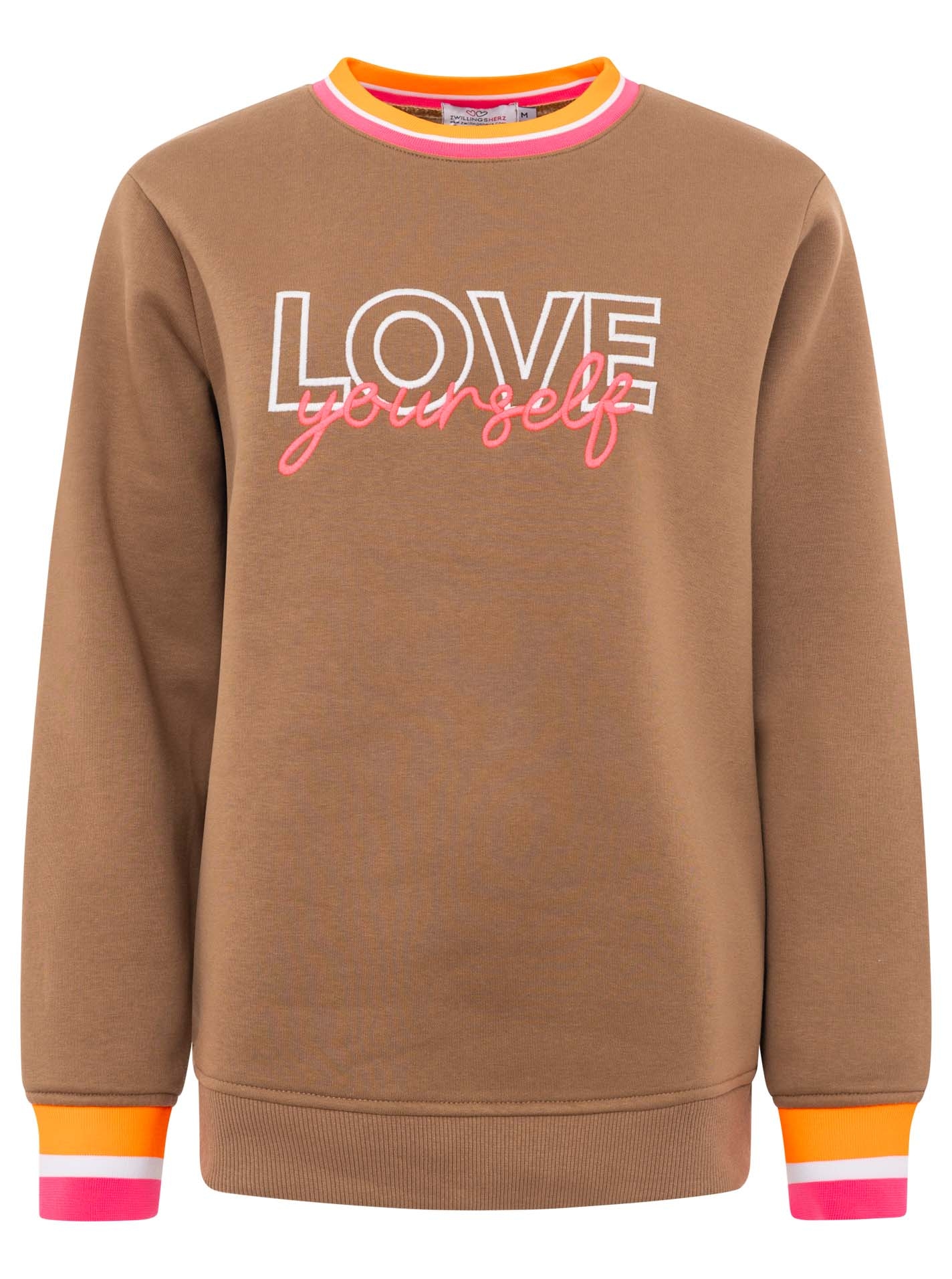 Zwillingsherz Hoodie »"Love Yourself"«, Rundhals, gestreifte Neon-Bündchen, gestickter Schriftzug
