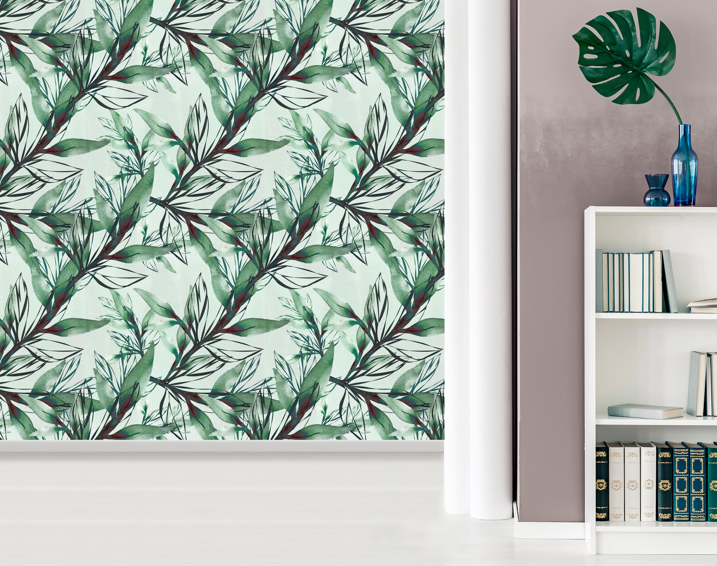 queence Vinyltapete »Jara«, bedruckt-Motiv-botanisch-floral-gemustert-natürlich, 90x250cm, selbstklebend, kinderleichte Anbringung, Sticker