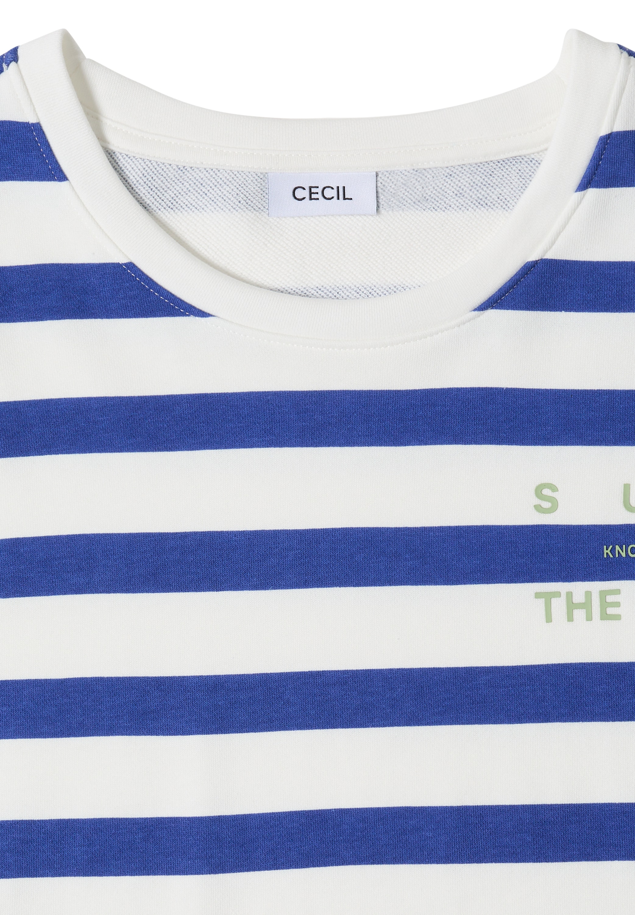 Cecil Kurzarmshirt Sommershirt mit Streifen und Wording-Detail