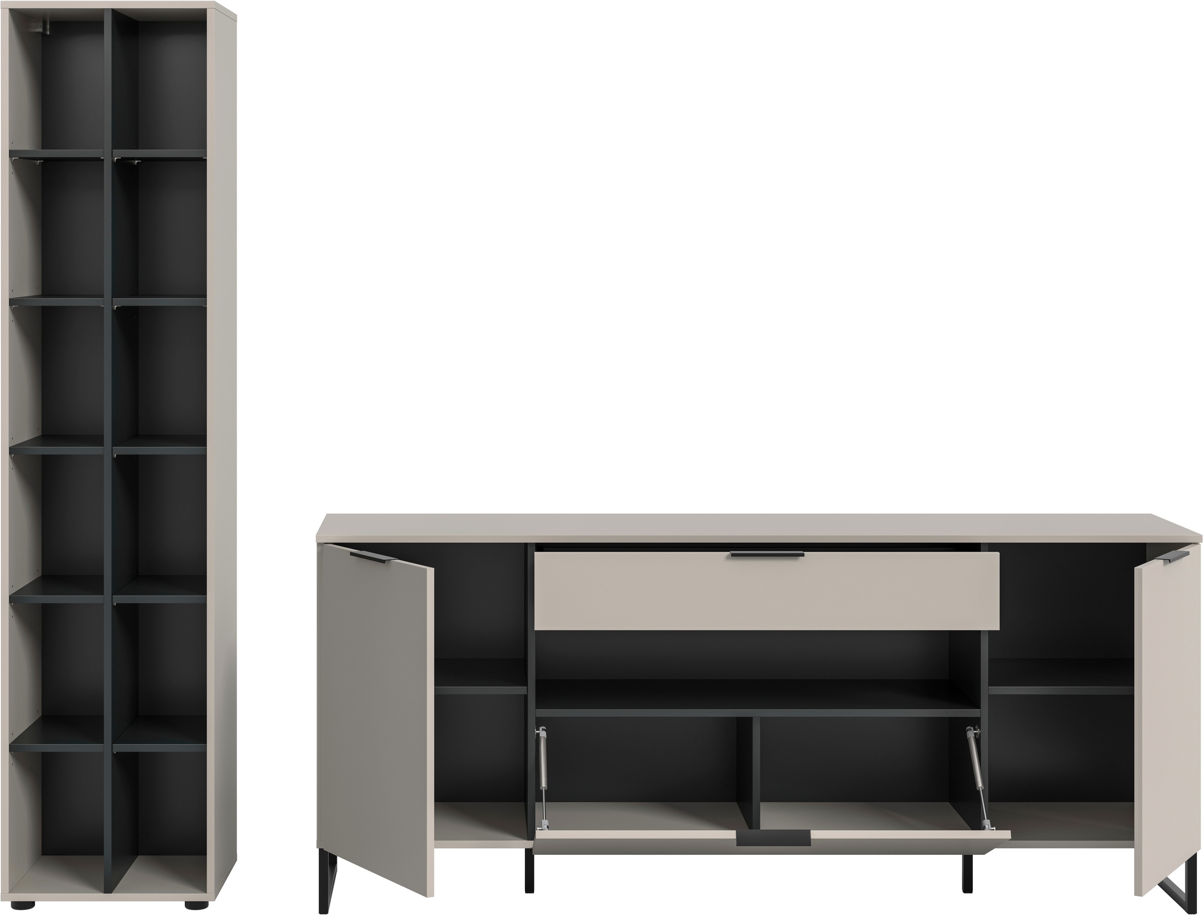 INOSIGN Wohnwand »ADIO, Breite 245 cm, 2-teiliges Set, mit Metall-Kufenfüße« Set, bestehend aus: Standregal und Sideboard, 2 Stk. tlg.