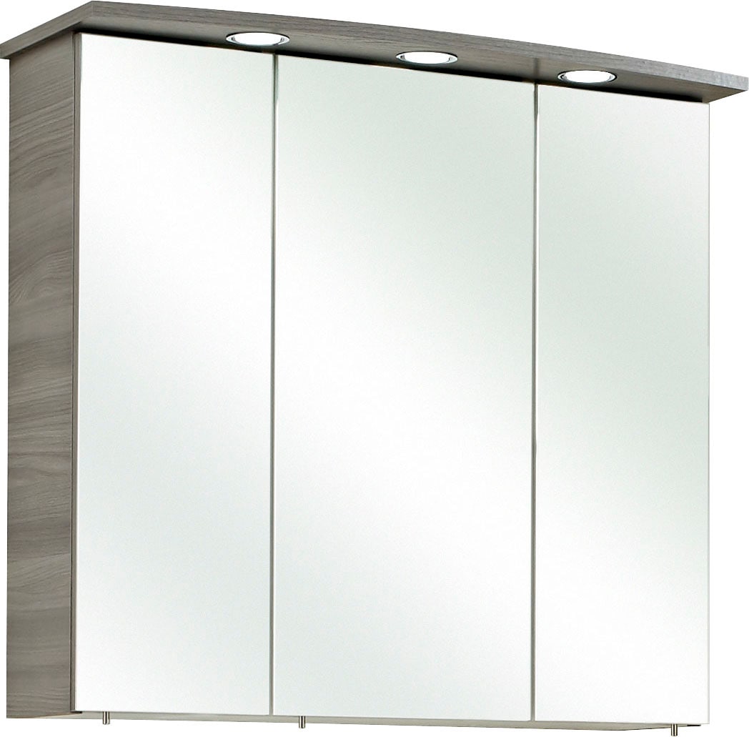 Saphir Spiegelschrank »Quickset 916 Badschrank, 3 Spiegeltüren, 6 Einlegeböden, 75 cm breit«, inkl. LED-Beleuchtung, Türdämpfer, Schalter-/Steckdosenkombination