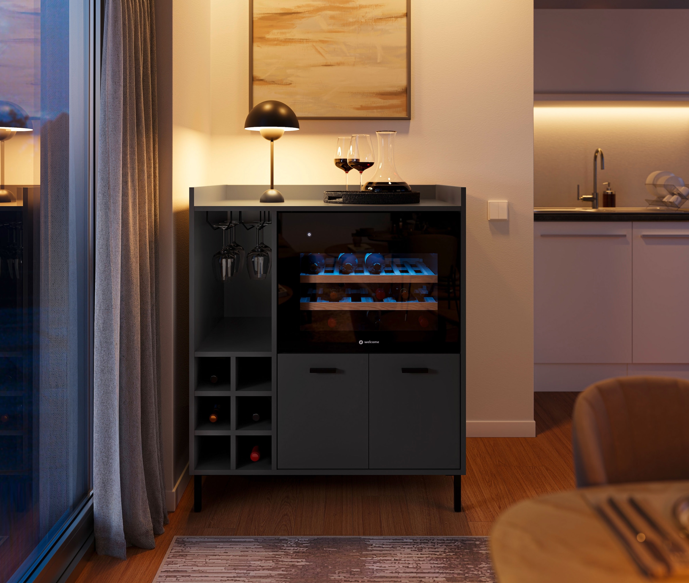 BASIC by Balculina Weinschrank »Tarent B/H/T 90x105x58 cm« Breite 90 cm, wahlweise mit Weinkühler