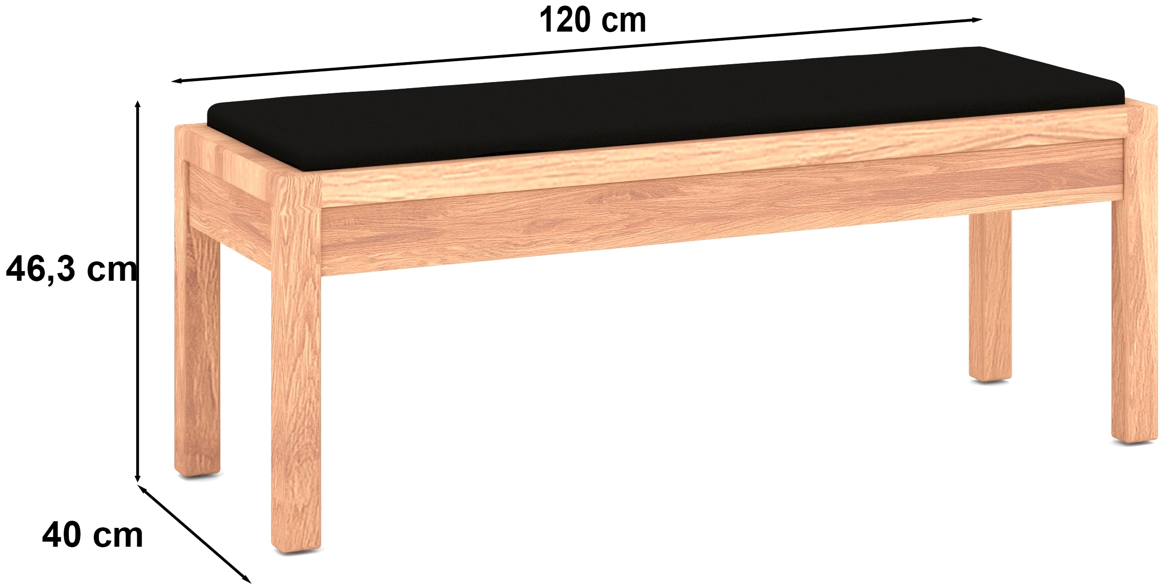 Musterring Bettbank »Sorrent, Sitzbank, Ankleidebank, massiv Eiche«, (Lieferung montiert, Sitzhöhe 46,3 cm), mit Sitzauflage in Kunstleder anthrazit, Breite 120cm