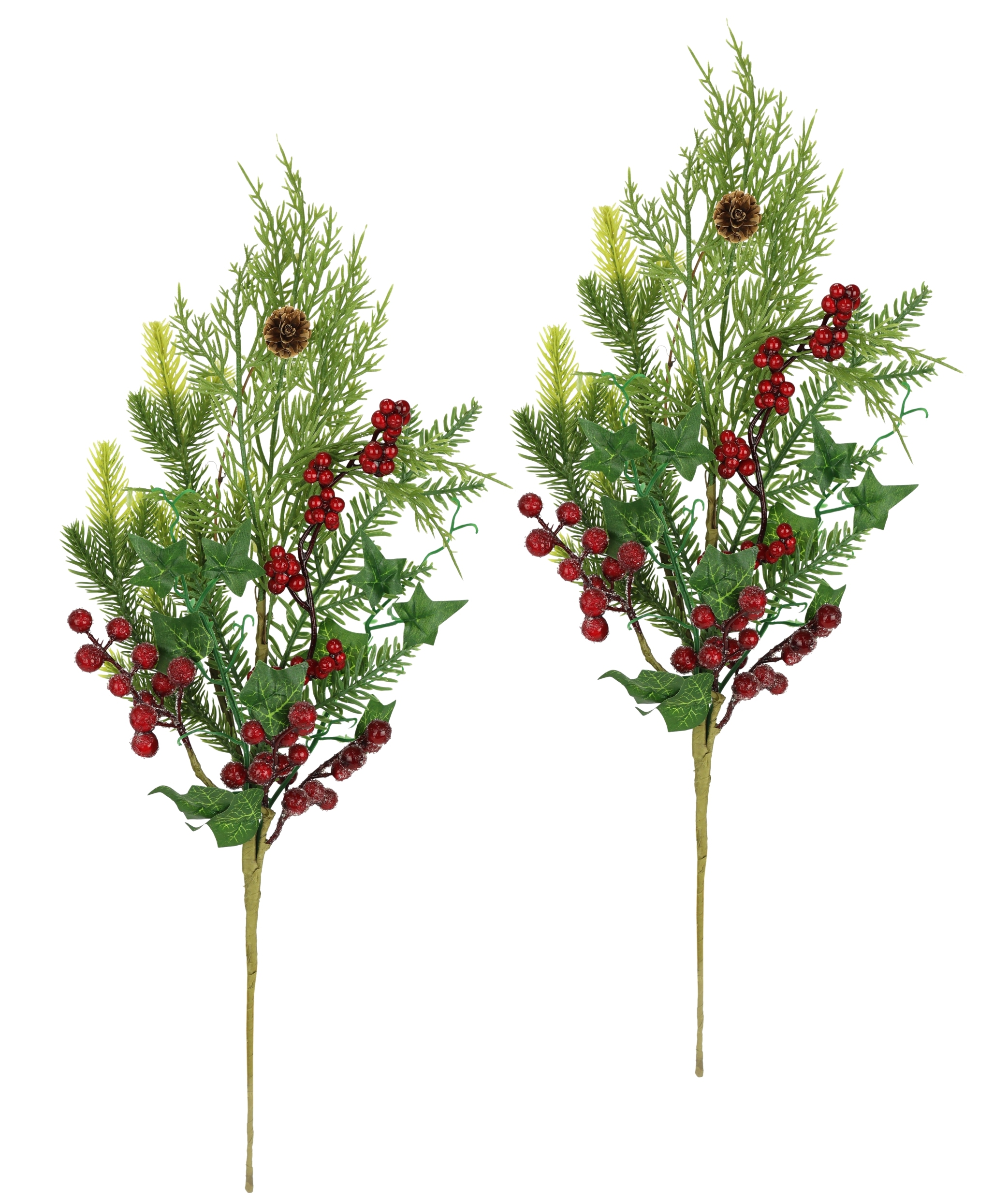 Kunstzweig »Weihnachtszweig Tanne/Beeren/Efeu/Thuja«, 2er Set Künstlicher Zweig Blume...