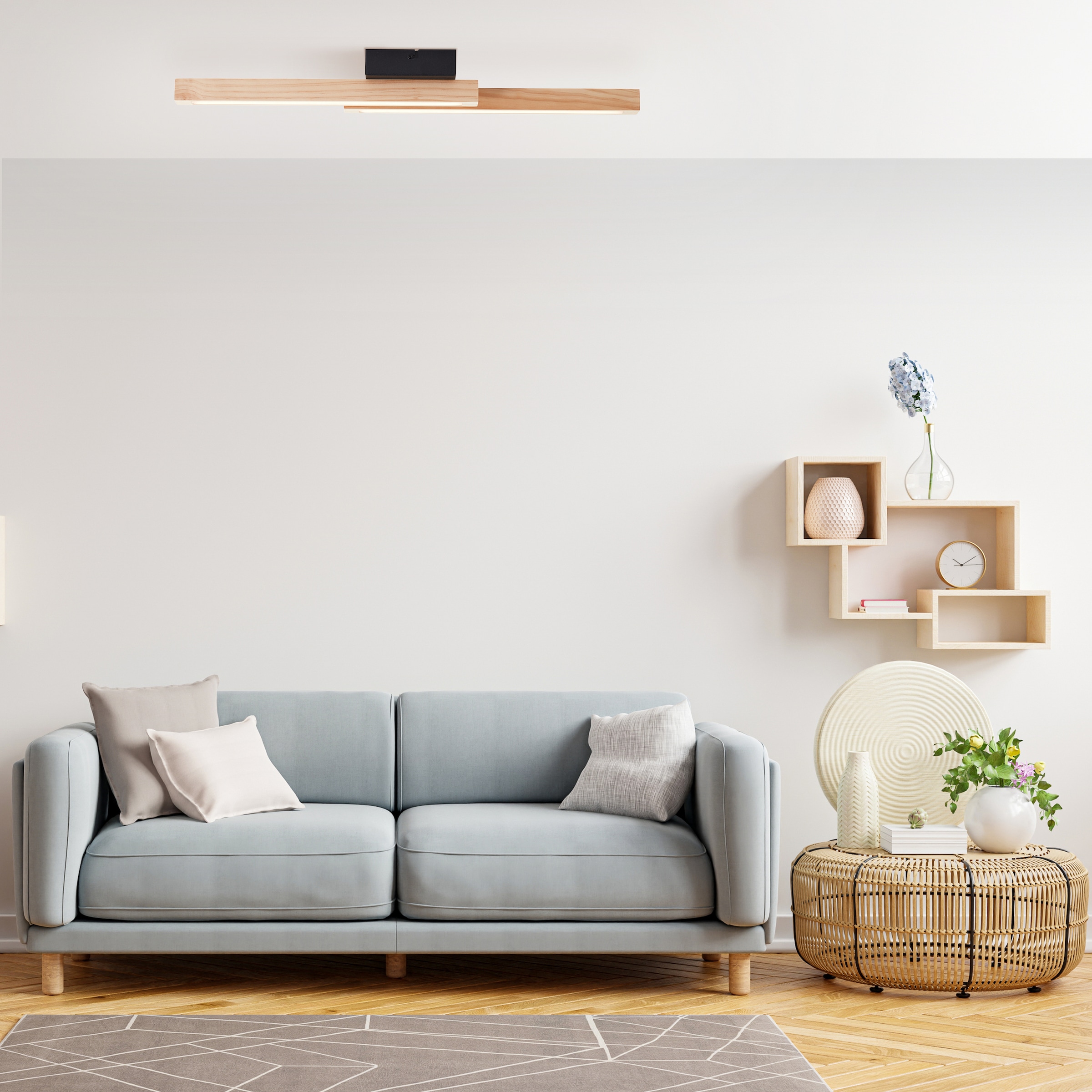 Brilliant LED Deckenleuchte »Arion«, 62 x 7 x 12 cm, 1500 lm, 3000 K, Holz/Metall, schwarz/holz hell