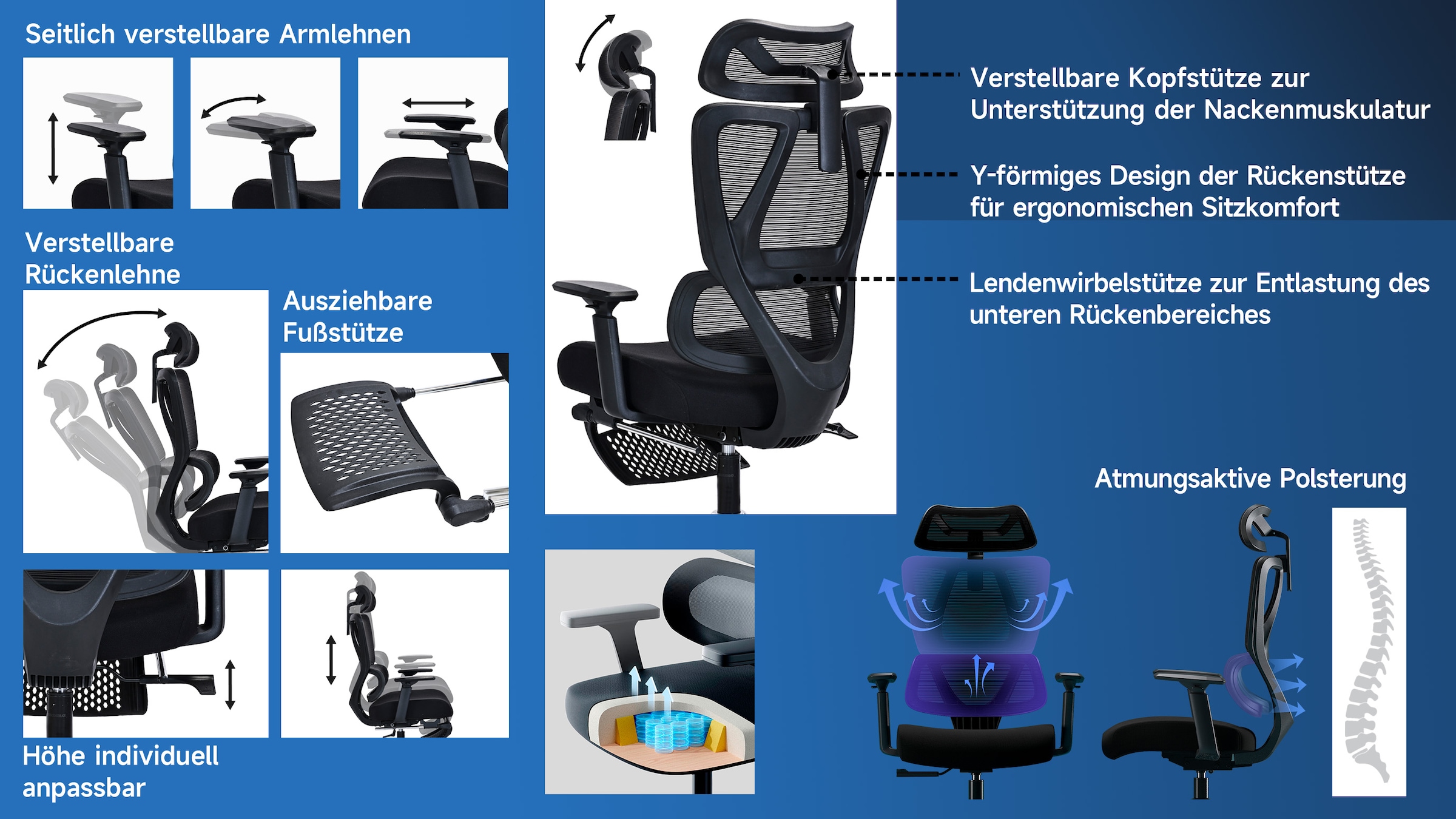 OTTO home Drehstuhl »Andora, moderner ergonomischer Schreibtischstuhl« () mit Fußstütze