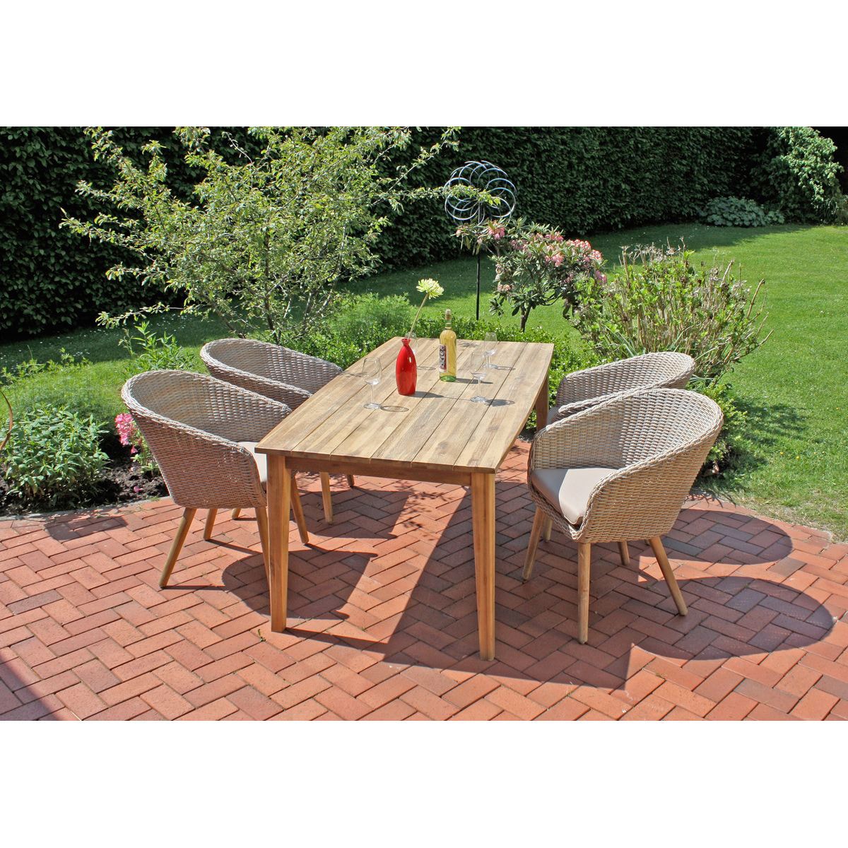 Garden Pleasure Garten-Essgruppe »OAKLAND«, (5 tlg., 1x Tisch, 4x Sessel), robustes Tischdesign