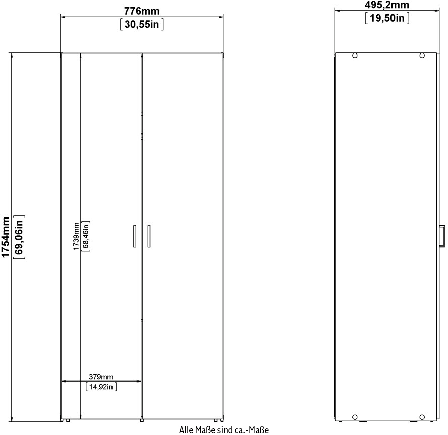 Home affaire Kleiderschrank, Mit viel Stauraum, graue Stangengriffe, Gr. ca. 175,4 x 77,6 x 49,52 cm