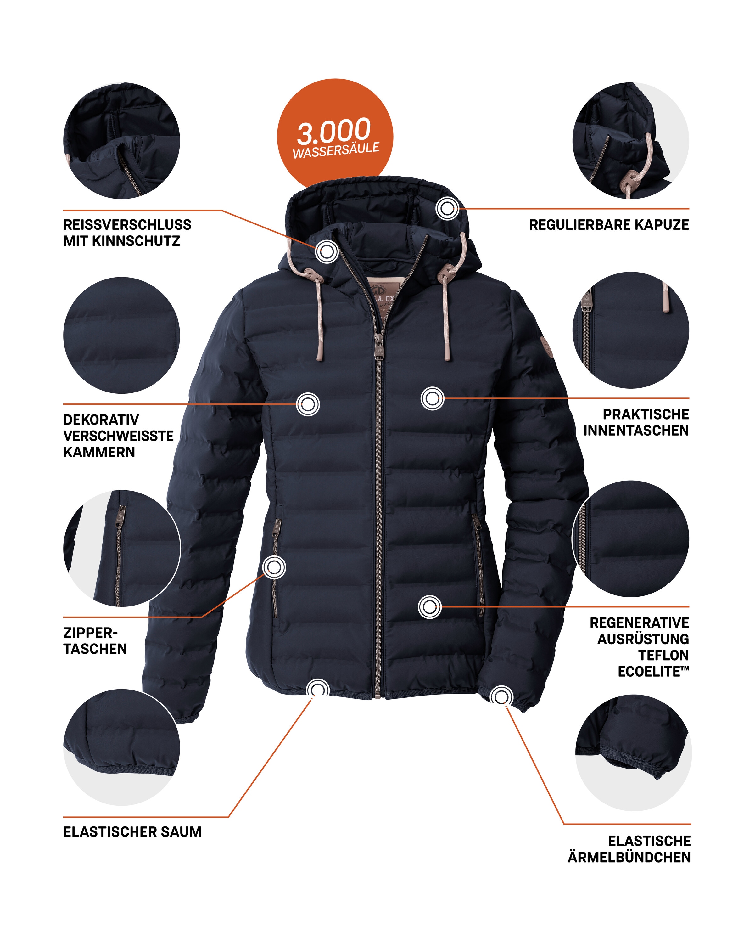 G.I.G.A. DX by killtec Steppjacke »Damen Steppjacke OOGW 1« Leichte Steppjacke, wasserabweisend, weitenregulierbare Kapuze