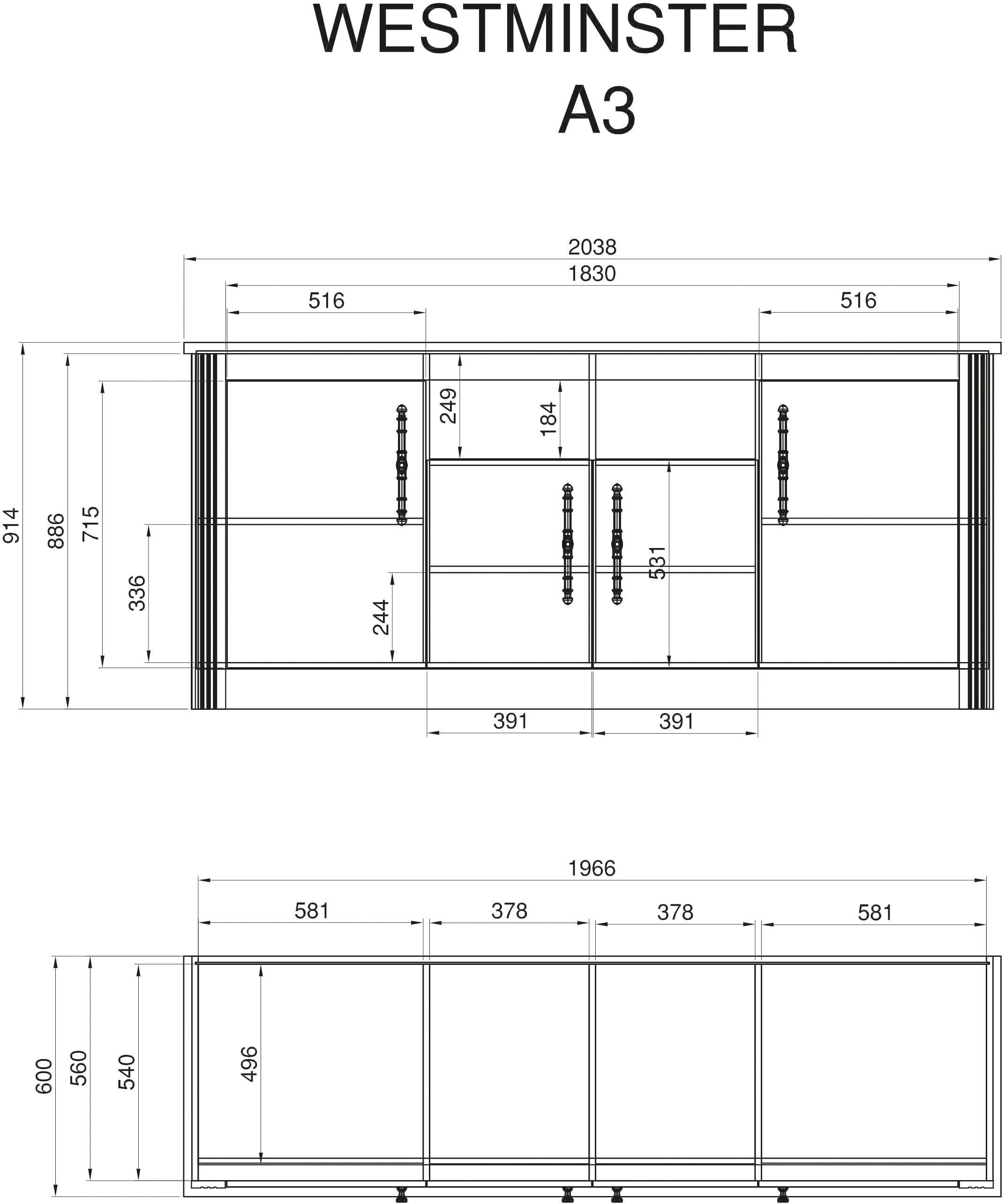 Kochstation Küche »KS-Westminster«, Breite 204 cm, ohne E-Geräte