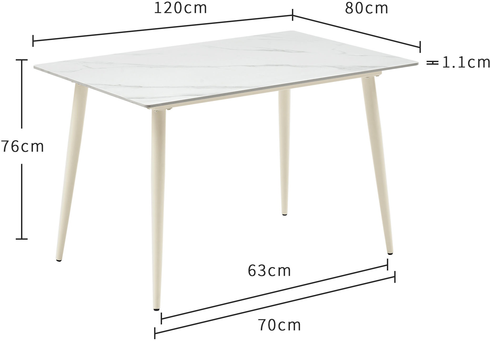 OTTO home Essgruppe »Kryce« Set, 120 cm Esstisch + 4 Stühle, 5 Stk. tlg. Strukturstoff, robustem Metallgestell, Tischplatte aus Sinterstein