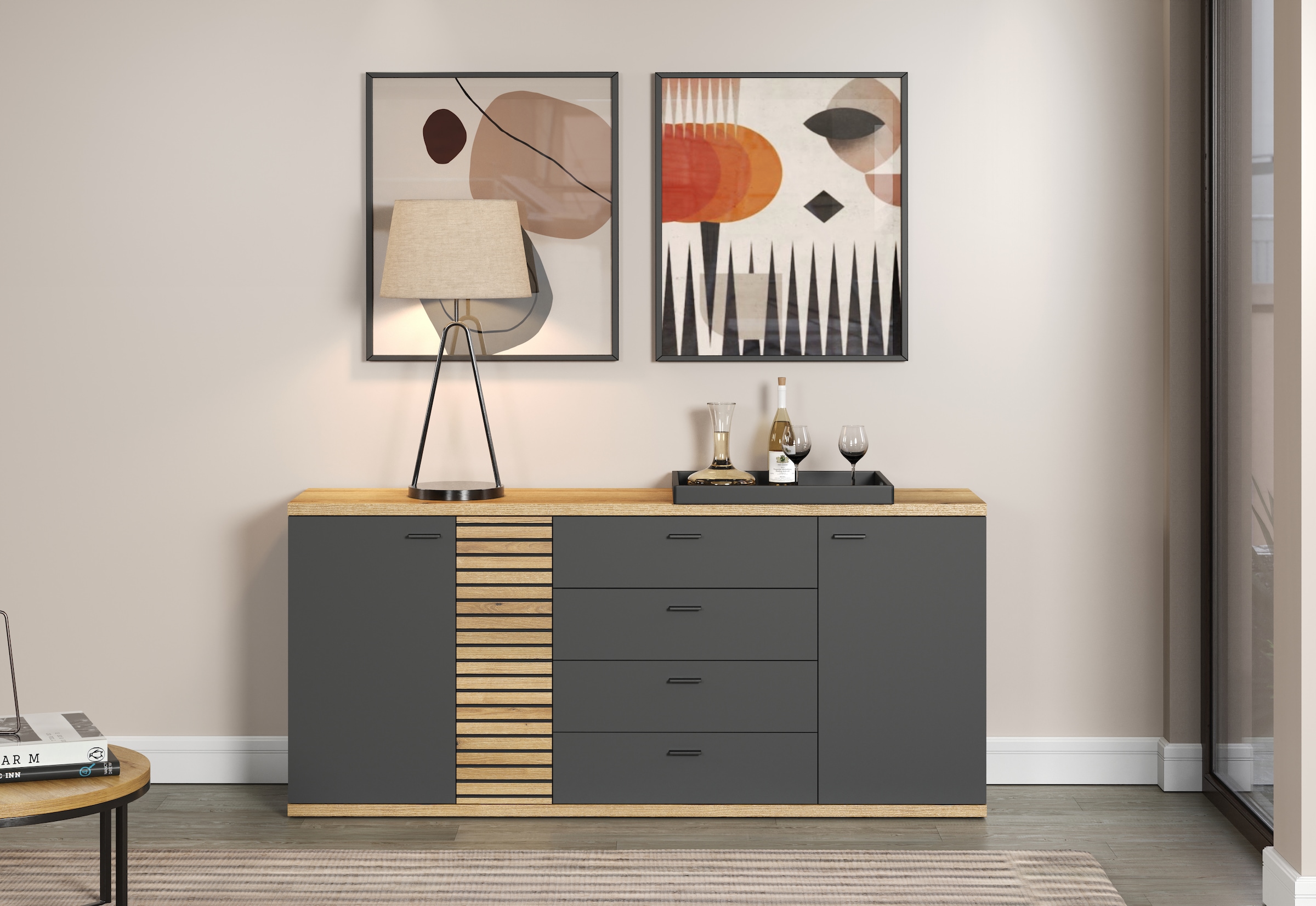 INOSIGN Sideboard »Galway«, Kommode mit angesagter Rillenoptik und Soft-Close - 186/42/85 cm