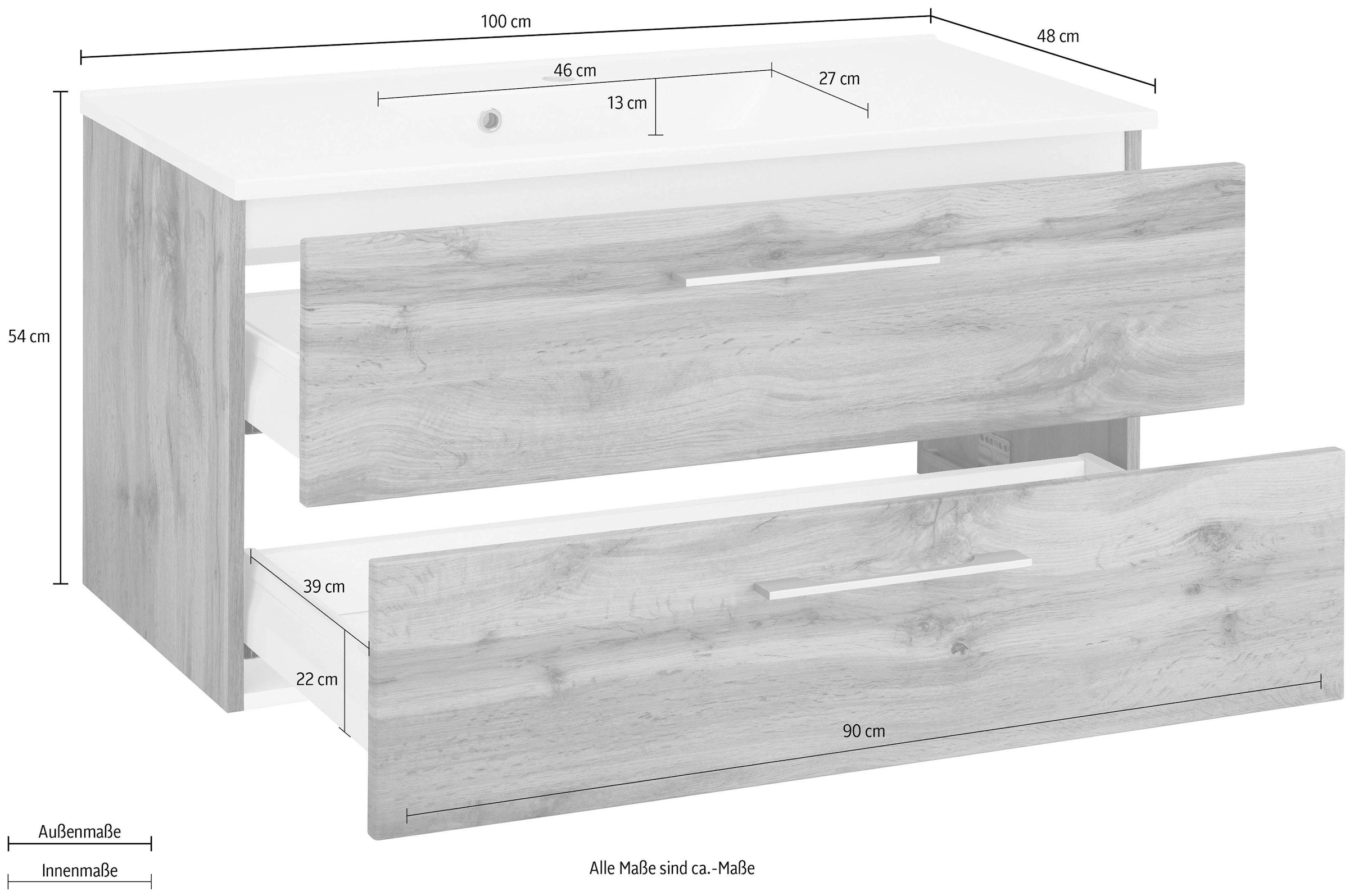 welltime Waschbeckenunterschrank »Soria«, Badmöbel Waschtisch inkl. Waschbecken, Breite 100 cm