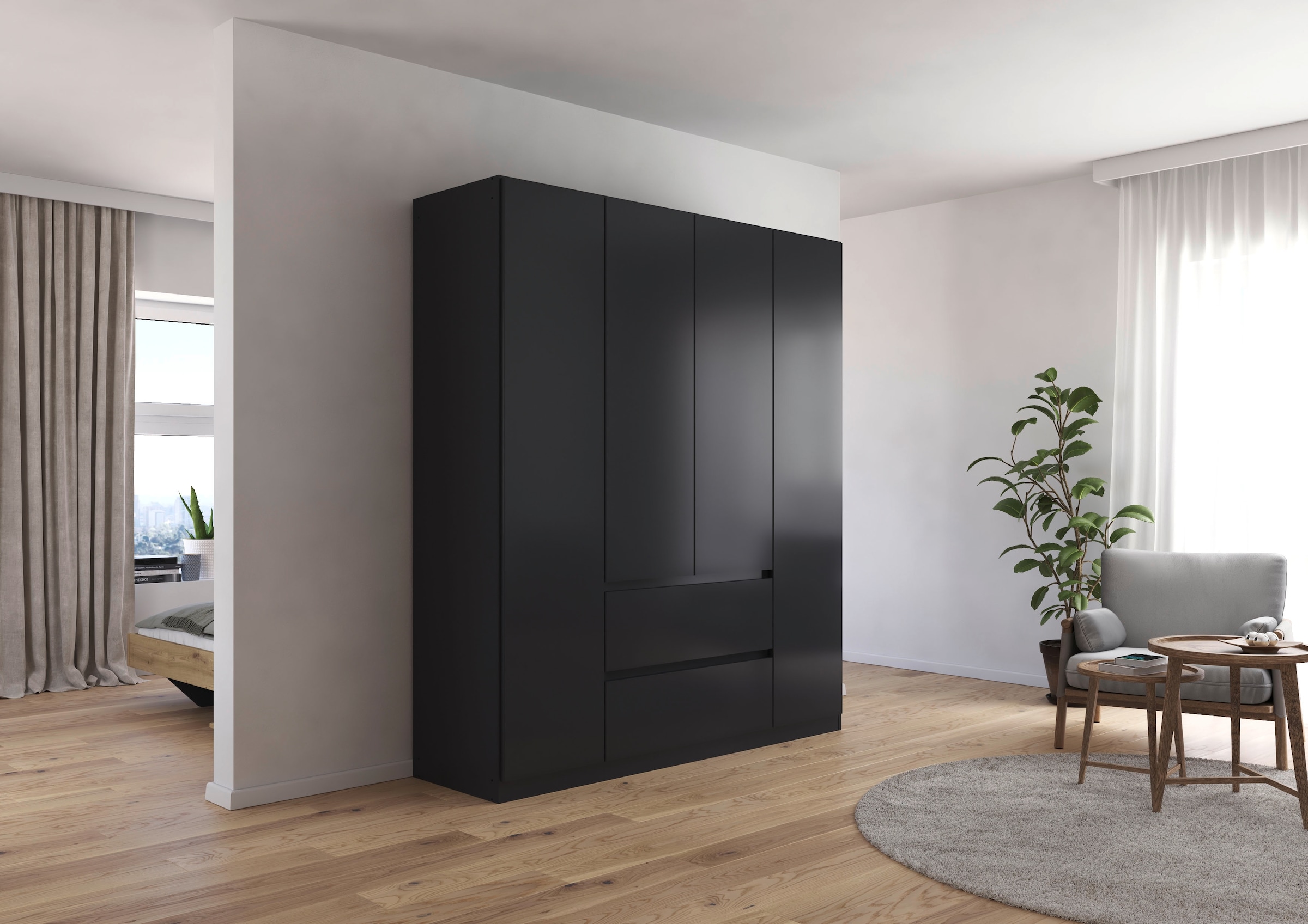 rauch Drehtürenschrank »Schrank Garderobe MAINZ Breiten 91/136/181/226/271/315/360, Höhe 210cm« 3 verschiedene Ausstattungen BASIC/CLASSIC/PREMIUM (inkl. SOFT-CLOSE),  grifflose Front, Außentüren mit Push-to-Open Funktion MADE IN GERMANY