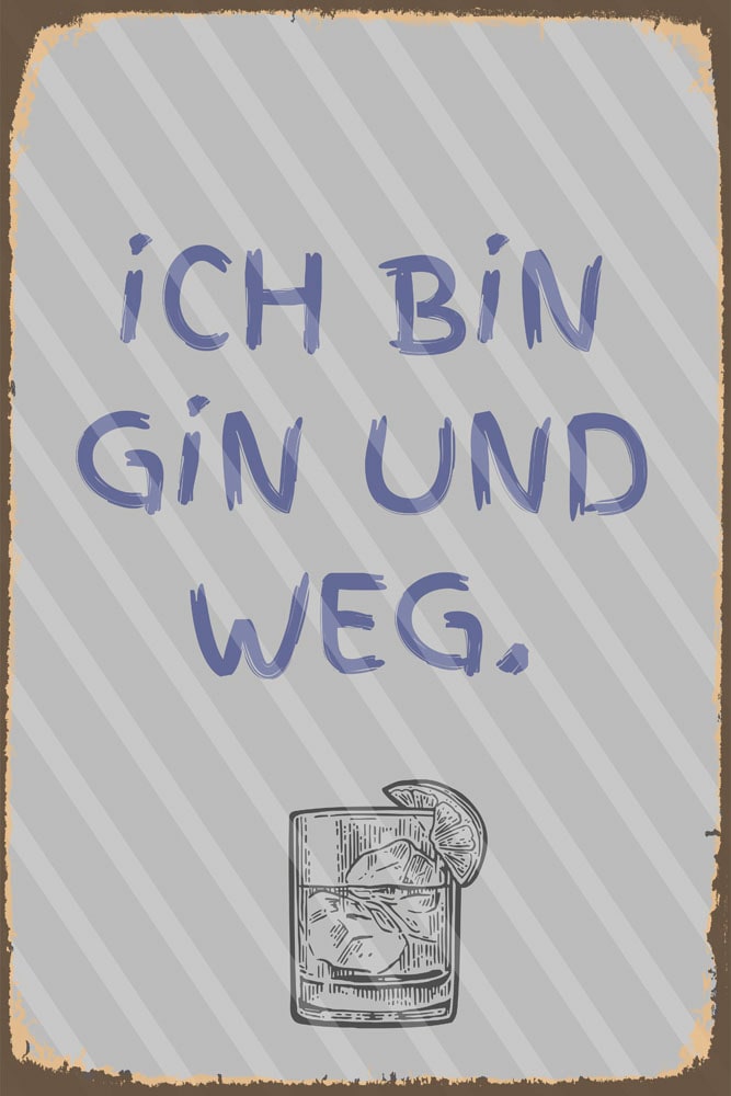 queence Metallbild »gin und weg«, Schriftzüge, (1 St.), Stahlschilder