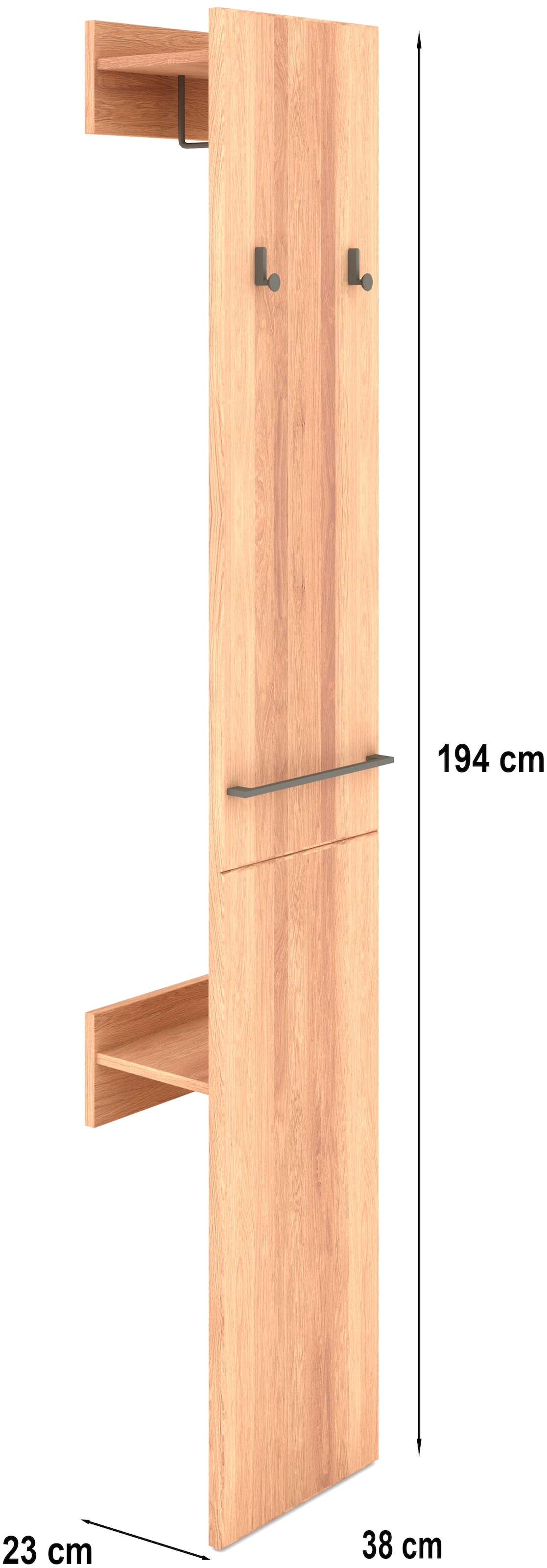 Musterring Garderobe »Sorrent, Garderobenpaneel, Wandregal, massiv Eiche«, (Flurgarderobe, B 38 / H 194 / T 23 cm), mit Ablage & Haken