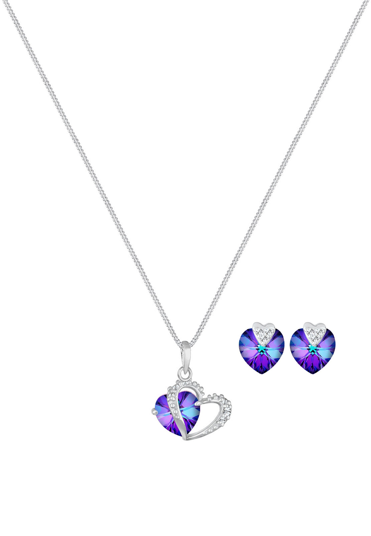 Elli Ohrring und Ketten Set »Schmuckset Herz Blau 925 Sterling Silber, mit Kristallen von Swarovski®«