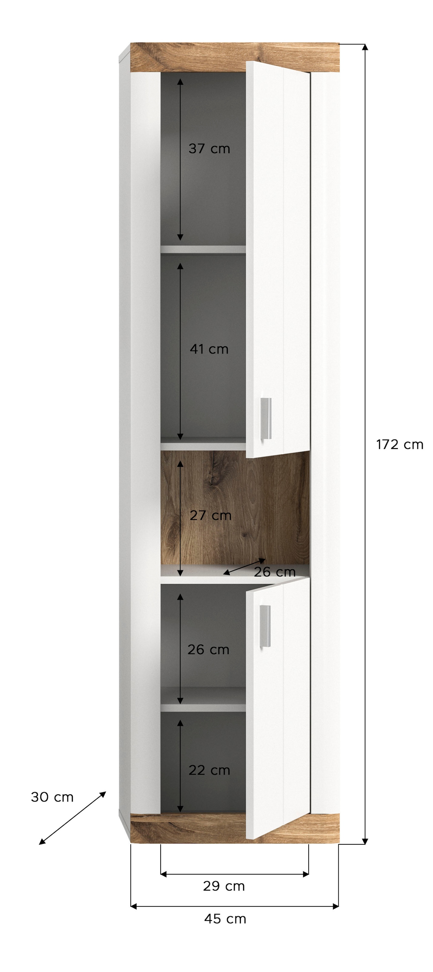 Home affaire Hochschrank »Landsby, Breite 45cm, 2 Türen (Türanschlag wechselbar), 2 Einlegeböden«, (1 St.), Hängeschrank, Wandschrank, Badmöbel, Badschrank, Schrank,Bad