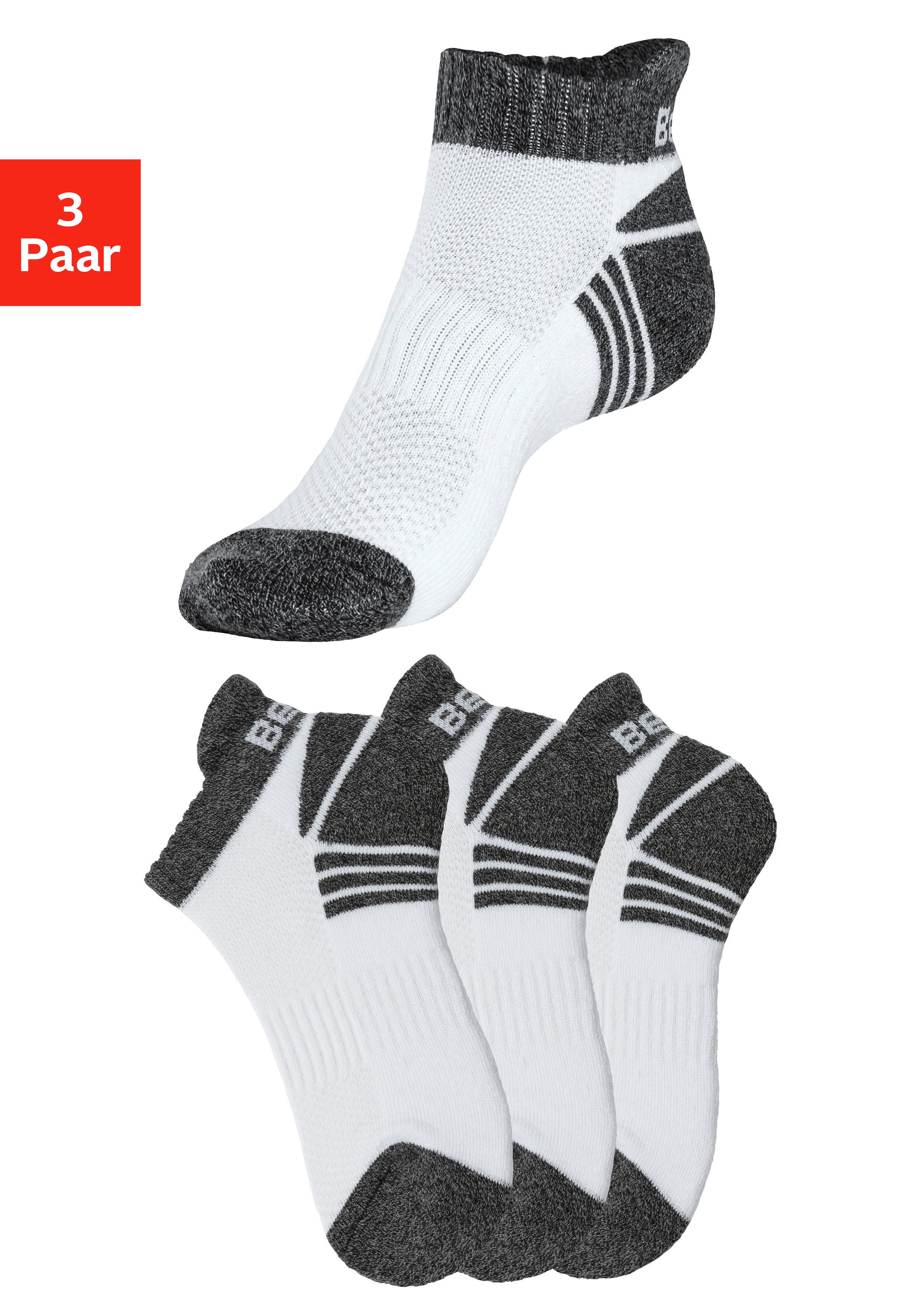 Sneakersocken, (Packung, 3 Paar), mit Mittelfußgummi und Pikeestruktur