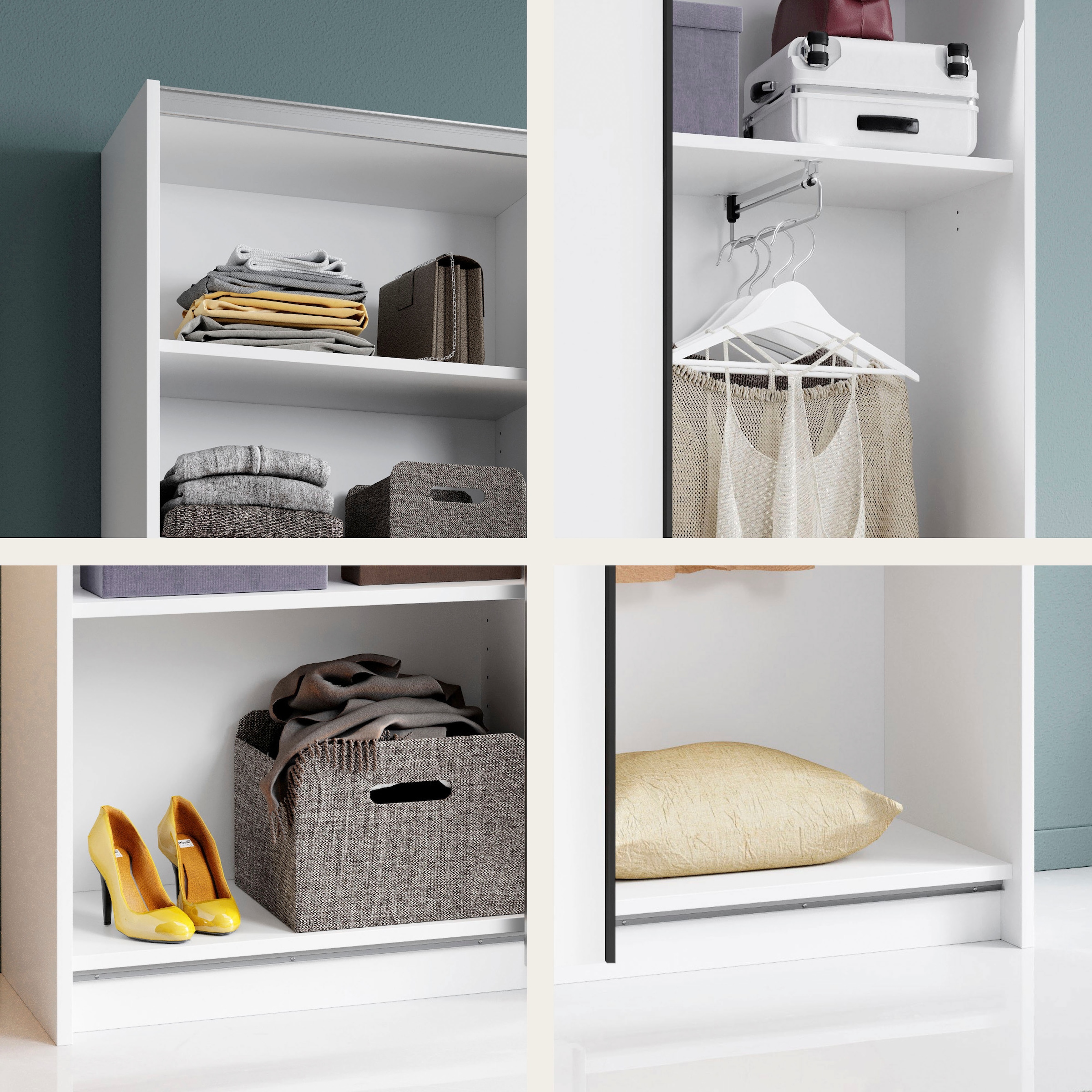 Schlafkontor Schwebetürenschrank »Heimo/Fast Schrank Kleiderschrank Garderobe«, geringe Tiefe, ausziehbarer Kleiderstange, Garderobenschrank, 6 Böden