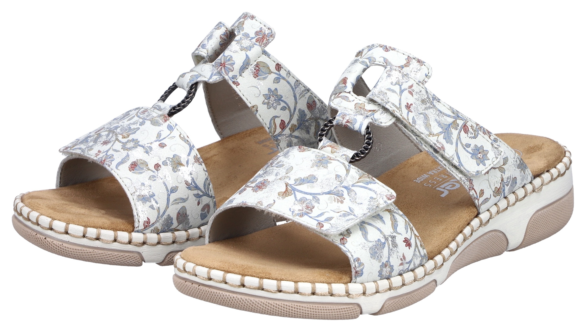 Rieker Pantolette  Sommerschuh, Urlaubsschuh, Strandschuh mit floralem Muster