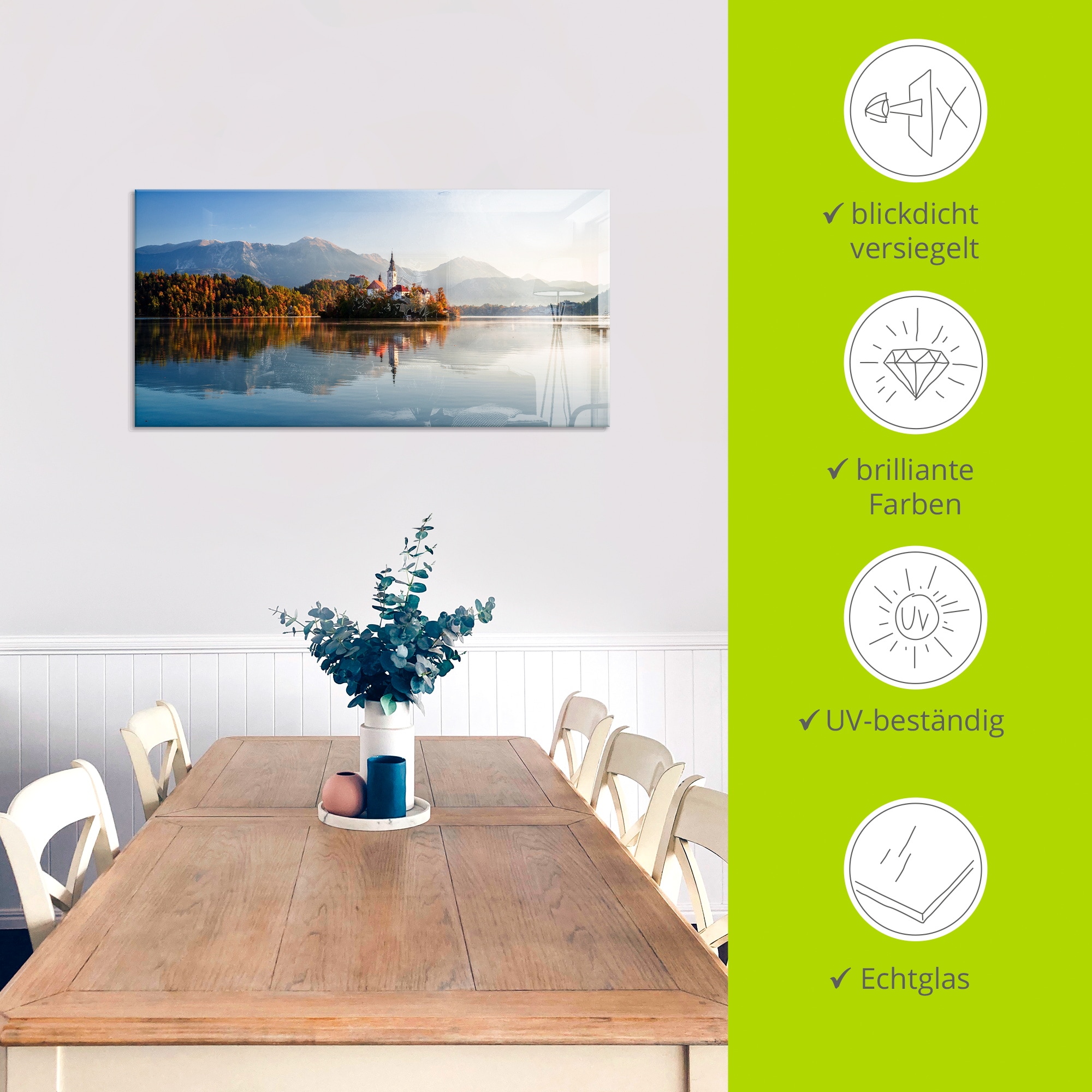 Artland Glasbild »Herbst am Bleder See Slowenien« Seebilder 1 Stk. tlg. in verschiedenen Größen