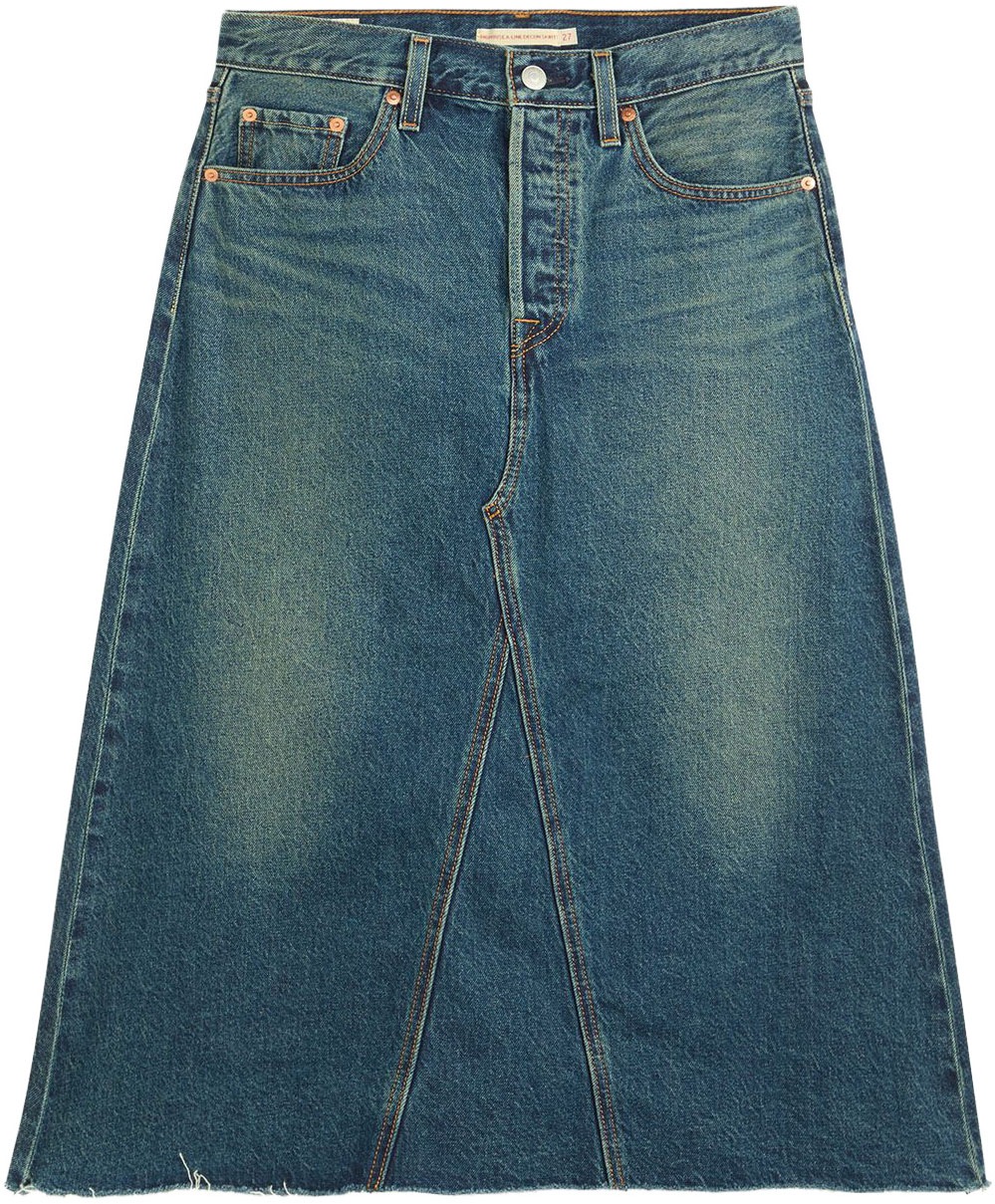Levi's® Jeansrock »HR A LINE DECON SKIRT«, in trendy Midi-Länge mit ausgefranster Kante