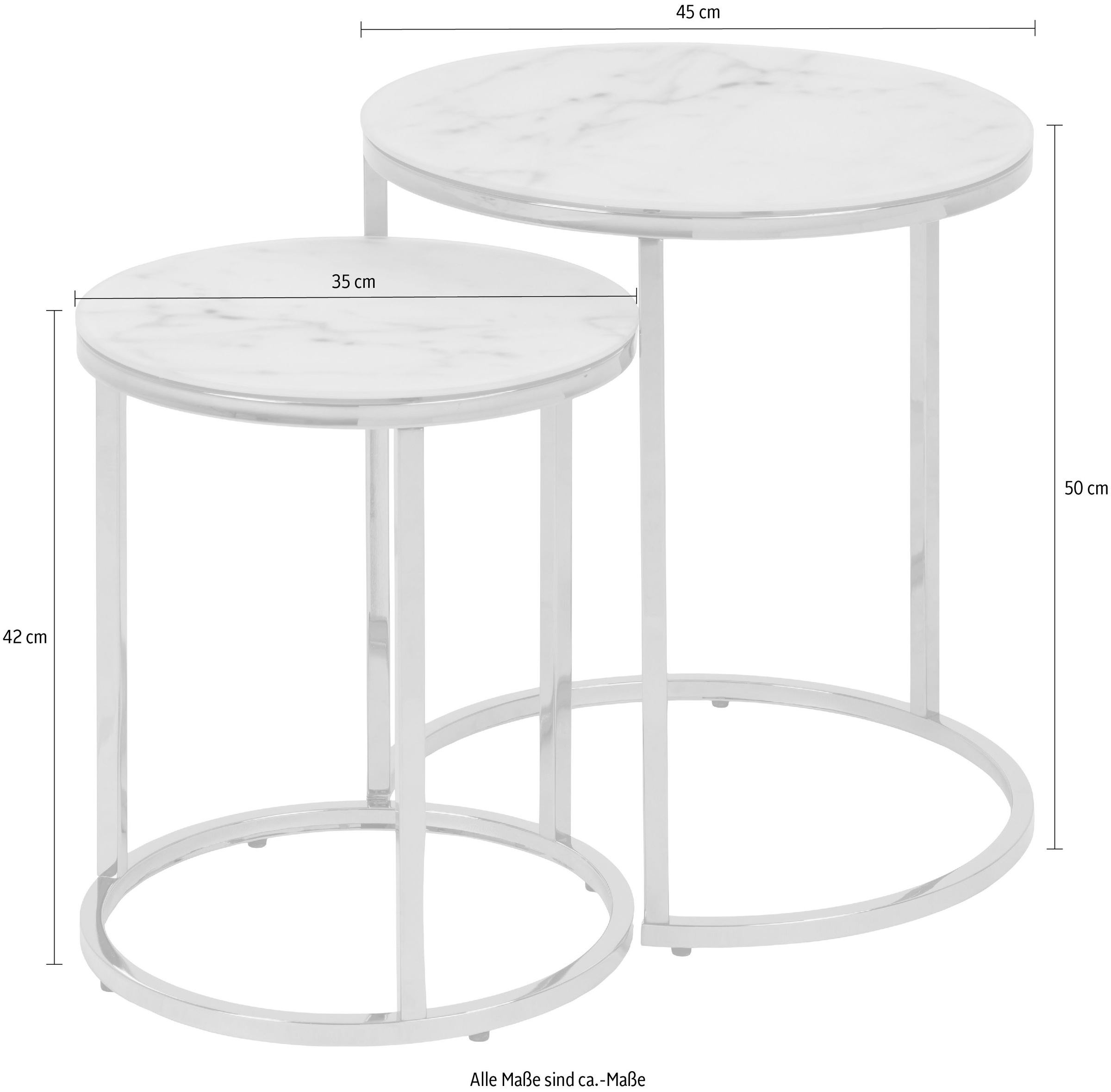 ACTONA GROUP Beistelltisch »Alina«, (2 St.), Tischsatz, 2 Tische Ø45/H50 und Ø35/H42cm, Glasplatte, Chrom Gestell