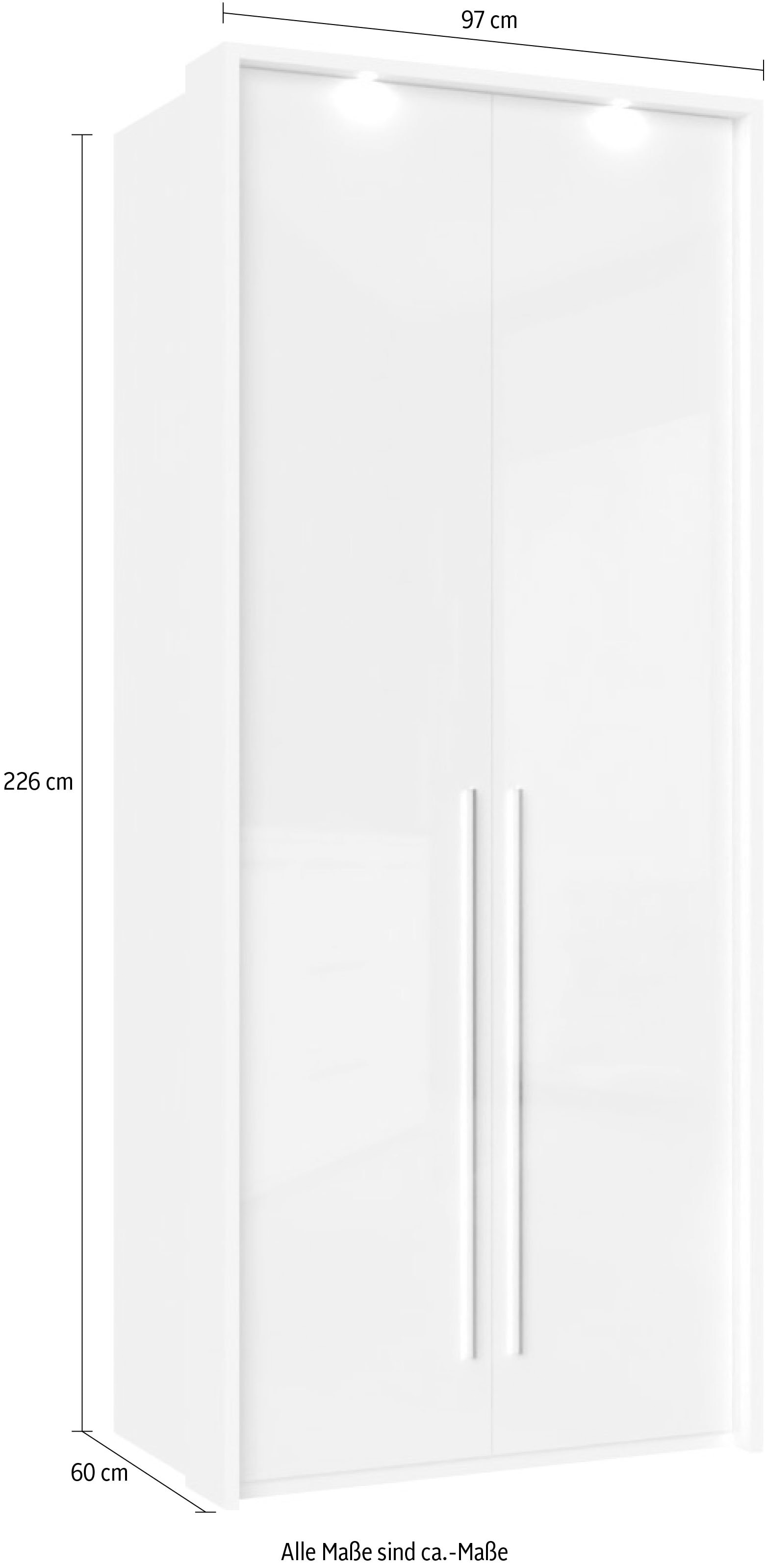 PLACES OF STYLE Kleiderschrank »Piano, inklusive Rahmen und Beleuchtung, soft-close-Funktion« viele Breiten zur Auswahl, 226cm hoch,  beige oder weiß, UV lackiert, Hochglanzfronten, FSC-zertifiziert