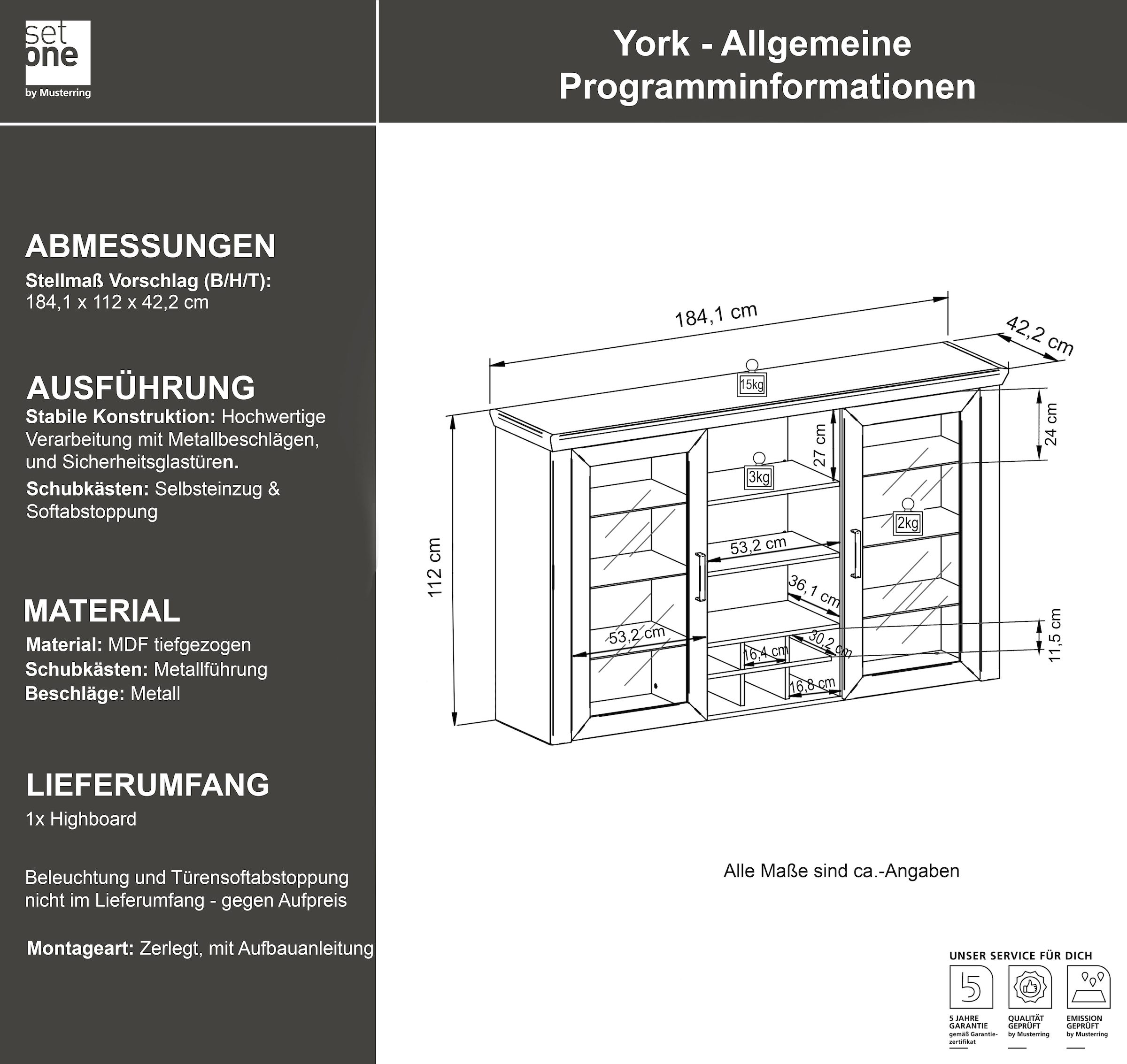 set one by Musterring Aufsatzschrank »York«, Typ 24, Glastüren und Flaschenregal, Beleuchtung optional, B 184 cm