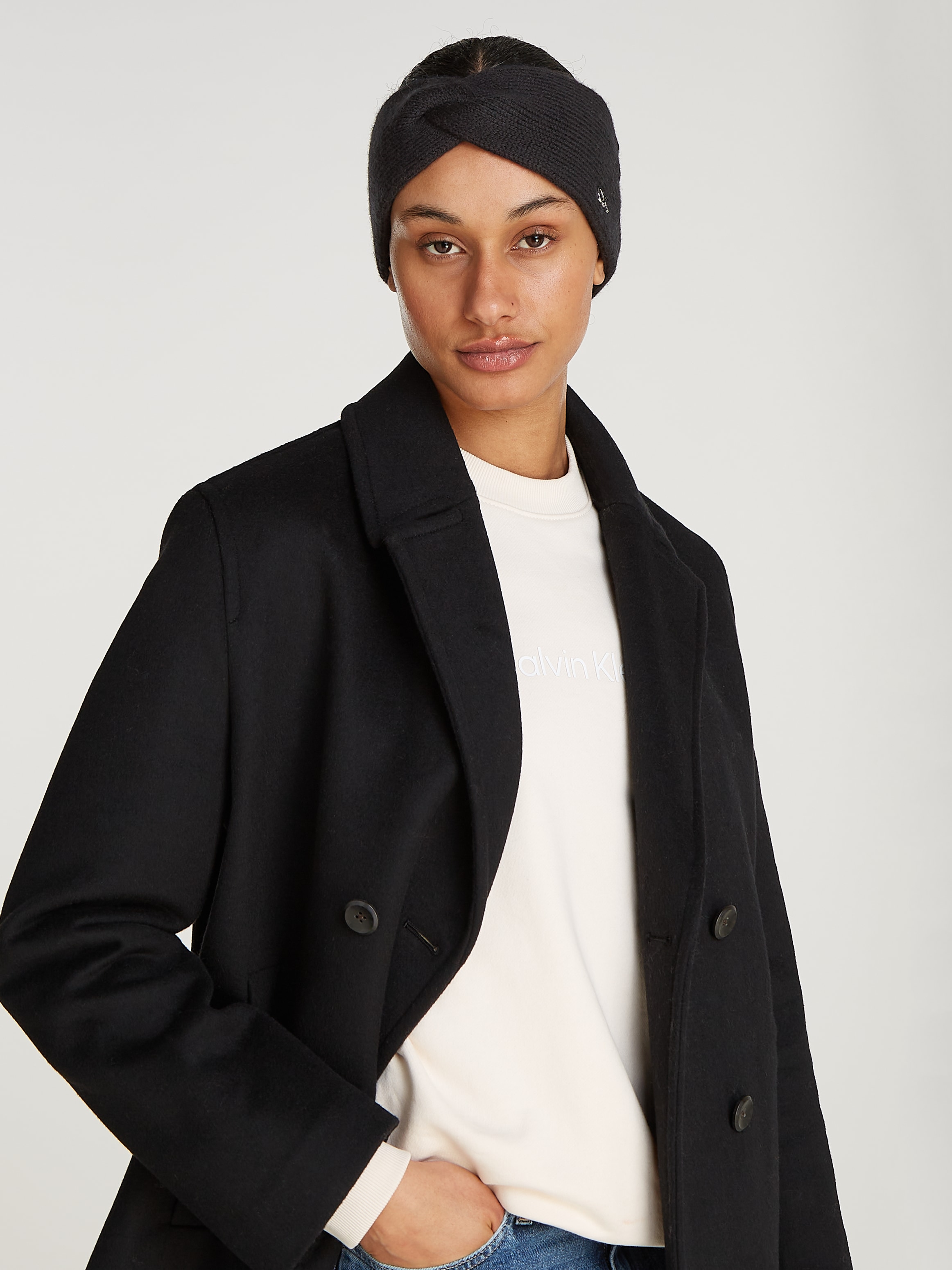 Calvin Klein Stirnband »CK METAL CHUNKY RIB HEADBAND«, aus weicher Wollmischung