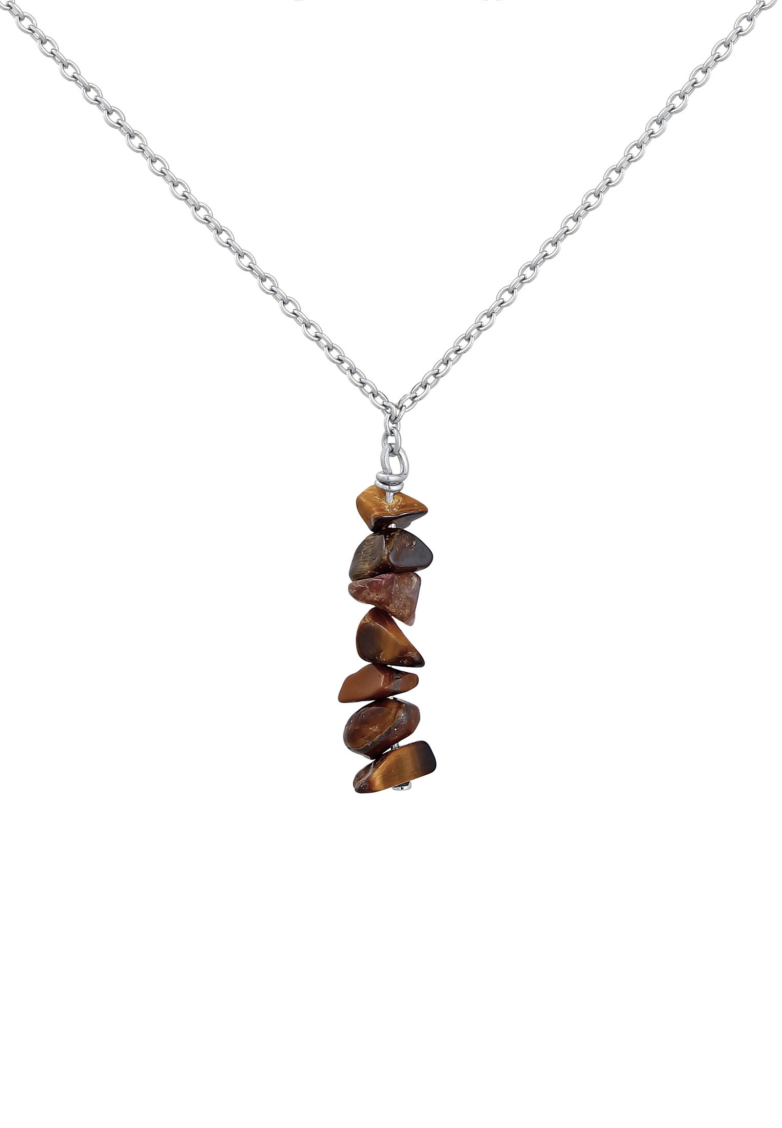 Kuzzoi Lange Kette »Halskette Tigerauge Edelstein Splitter 925 Silber«