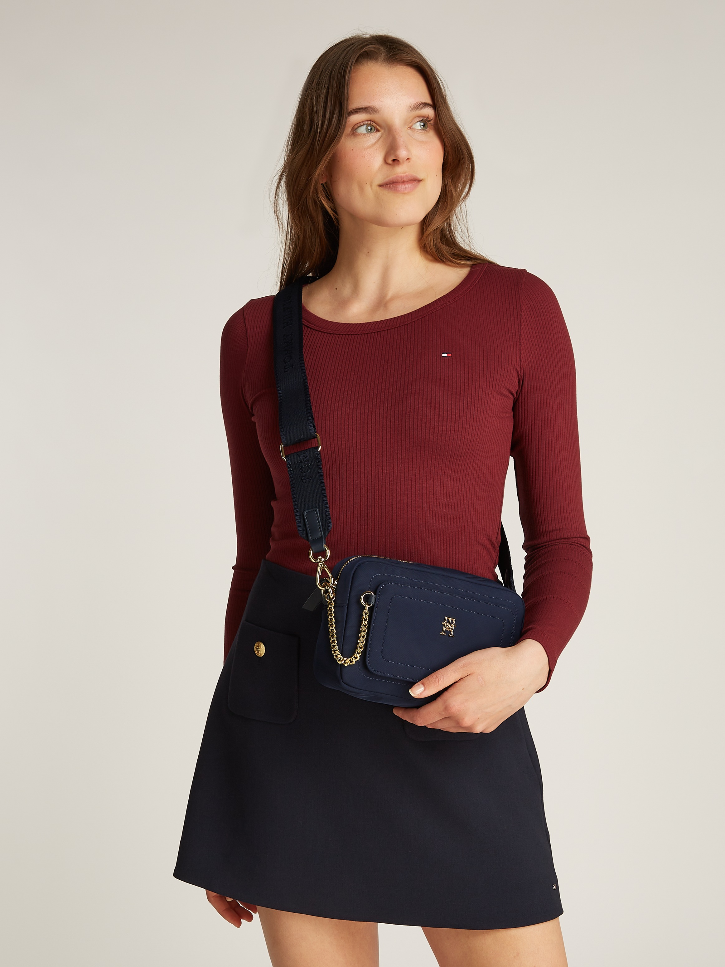 Tommy Hilfiger Umhängetasche »TH SPRING CAMERA BAG« , Damen Mini Bag, Schultertasche mit verstellbarem Schulterriemen
