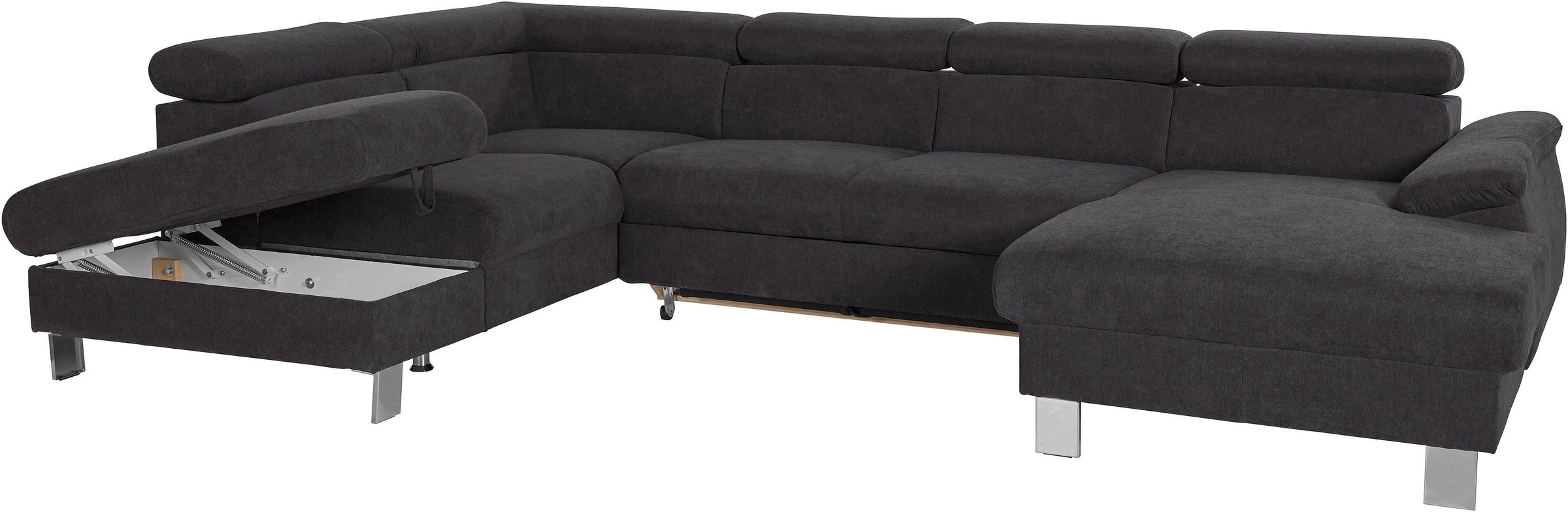 COTTA Polstergarnitur »Komaris U-Form, B: 320 bzw. 100 cm (Set: Wohnlandschaft & Hocker)«, (Set), mit Kopfteilverstellung, optional Bettfunktion, Bettkasten & Licht