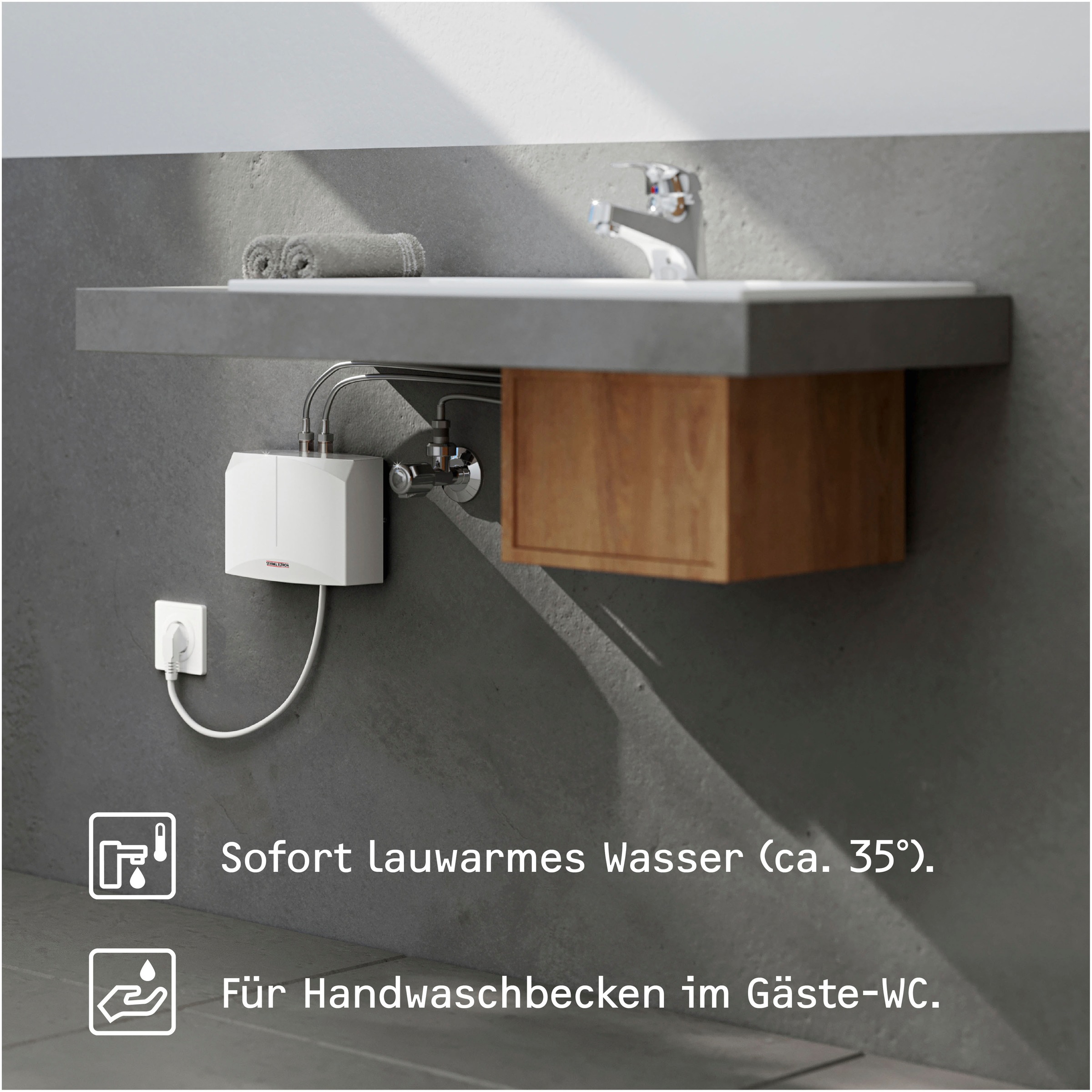 STIEBEL ELTRON Komfort-Durchlauferhitzer »DHB 18/21/24 ST«, elektronisch, Temperaturwahl durch 3 Anwendungssymbole 35, 45, 55°C