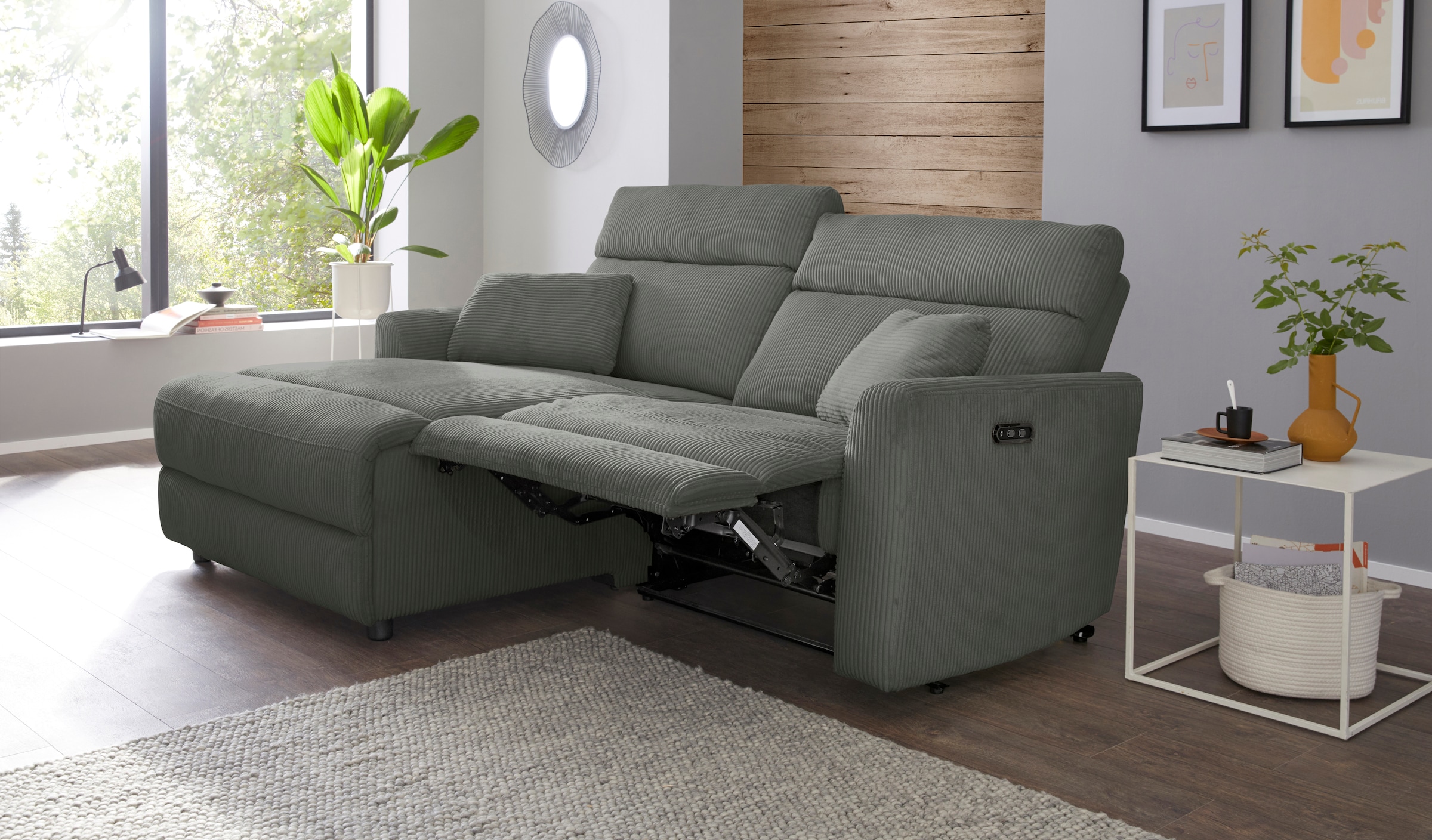 INOSIGN Ecksofa »JENNA, L-Form,  209cm, manuelle u. elektrische Funktion, mit USB A/C,« Liegefunktion 105°-150°, Federkern, Cord