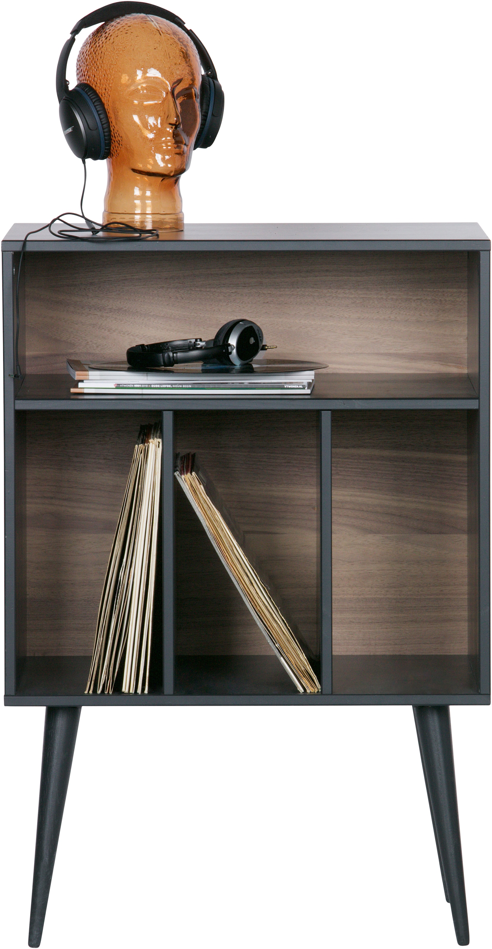 WOOOD Sideboard »James mit Massivkiefer und sichtbare Maserung B 60 x T 44 x H 83 cm« Mit Kabelöffnung, MDF mit Nussbaumoptik, einfach zu montieren