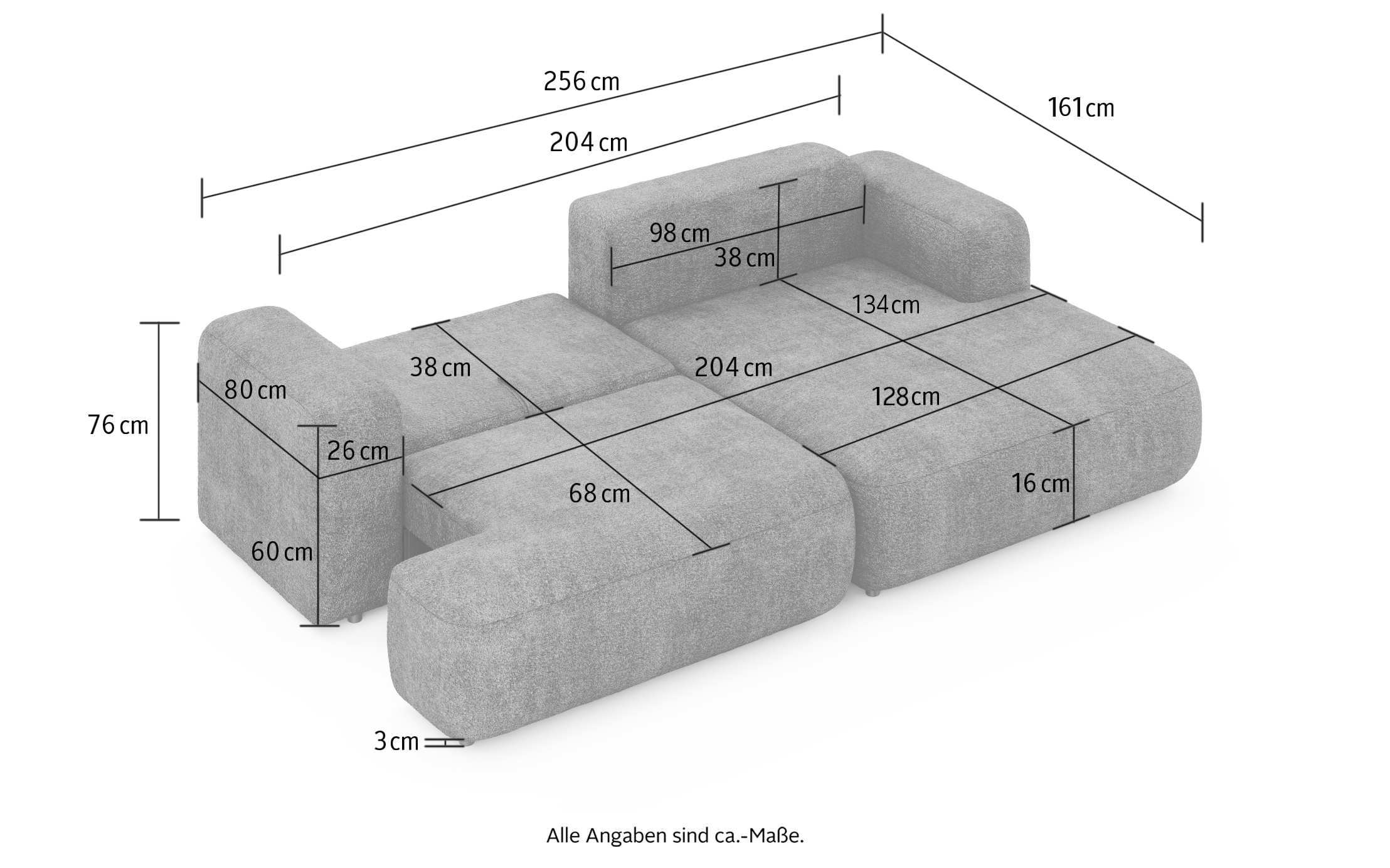 OTTO home Ecksofa »VEEVIA L-Form, Schlafsofa, Verlässliche Qualität, Breite 256cm« mit Bettkasten, belastbar bis 480kg, inklusive Rücken- und Zierkissen