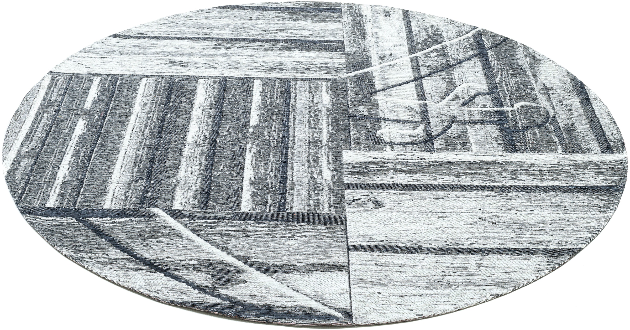 Sansibar Teppich »Keitum 010«, rund, 3 mm Höhe, Flachgewebe, modernes Holz Design, Motiv, gekreuzte Säbel