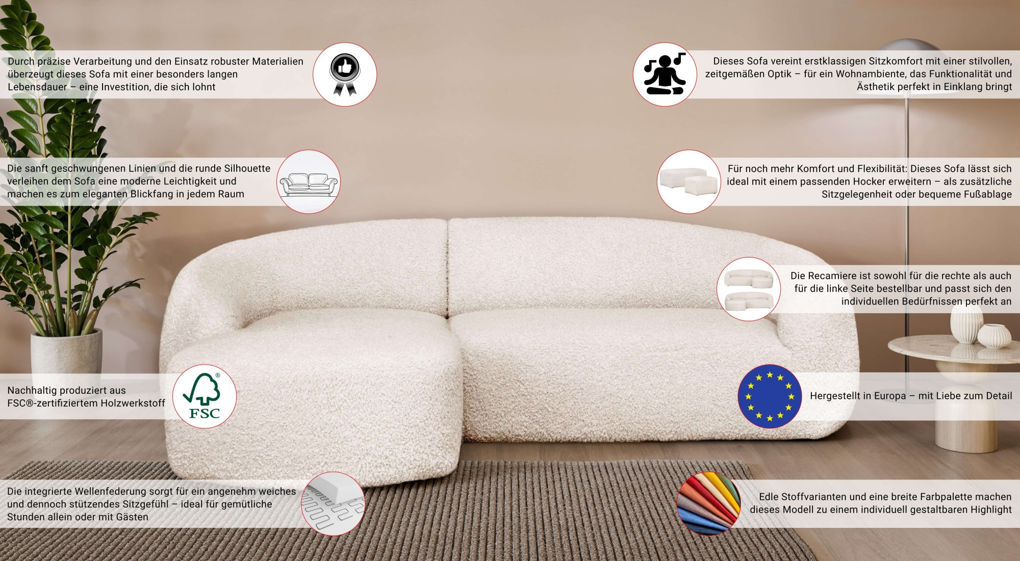 LeGer Home by Lena Gercke Ecksofa »YANI, L-Form, Designersofa, organische Form, Maße B/T/H: 255/170/81 cm«, L-Form, Designersofa, organische Form, Maße B/T/H: 255/170/81 cm