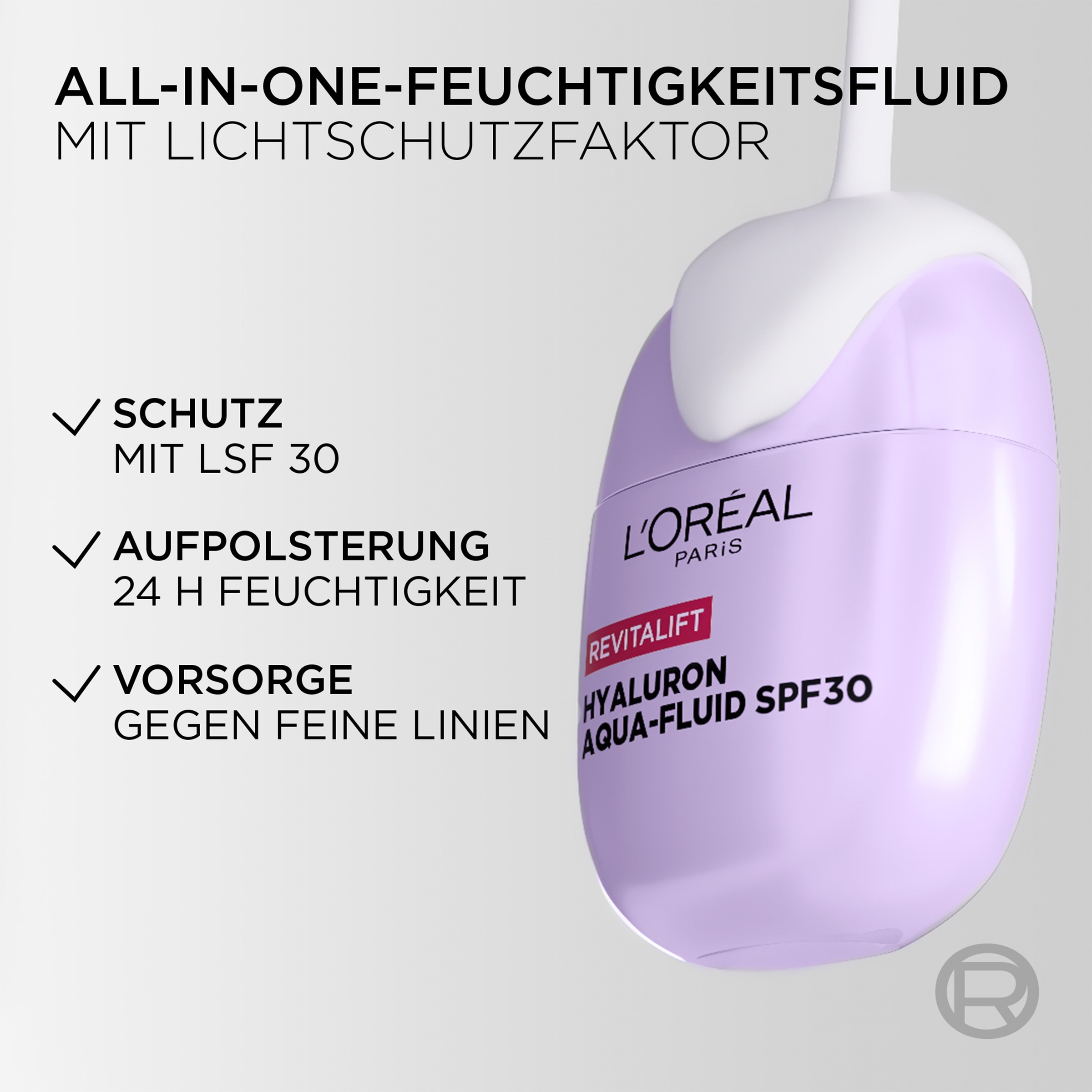 L'ORÉAL PARIS Gesichtsfluid »REVITALIFT FILLER AUFPOLSTERNDES HYALURON AQUA-FLUID LSF 30« verfeinert das Hautbild
