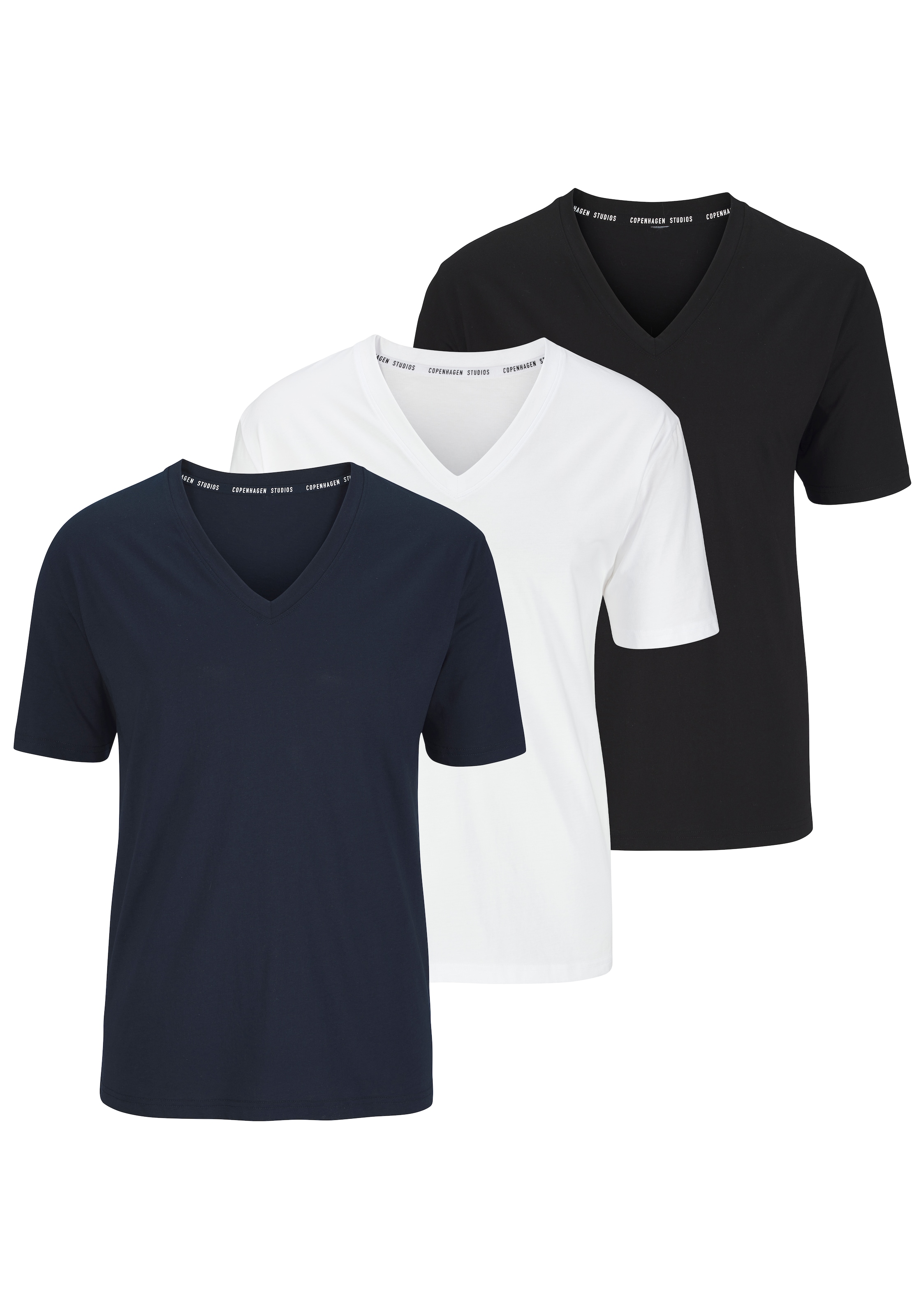 Copenhagen Studios T-Shirt Packung, 3er-Pack,  Unterziehshirt mit tiefem V-Ausschnitt aus hochwertiger Bio-Baumwolle